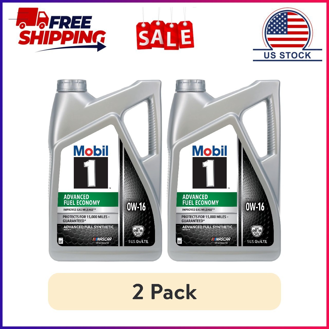 (2 pack) Mobil 1 Advanced Fuel Economy Full Synthetic Motor Oil 0W-16, 5 Quart (2 pack) Mobil 1 Advanced Fuel Economy Full Synthetic Motor Oil 0W-16, 5 Quart