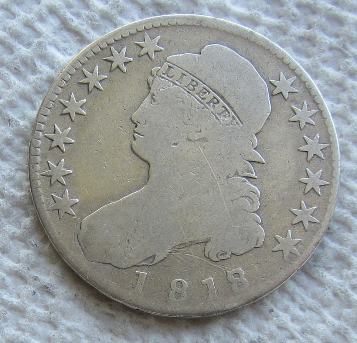 1818/7  Capped Bust Silver Half Dollar Rare Key Date Variety Cleaned Scratched