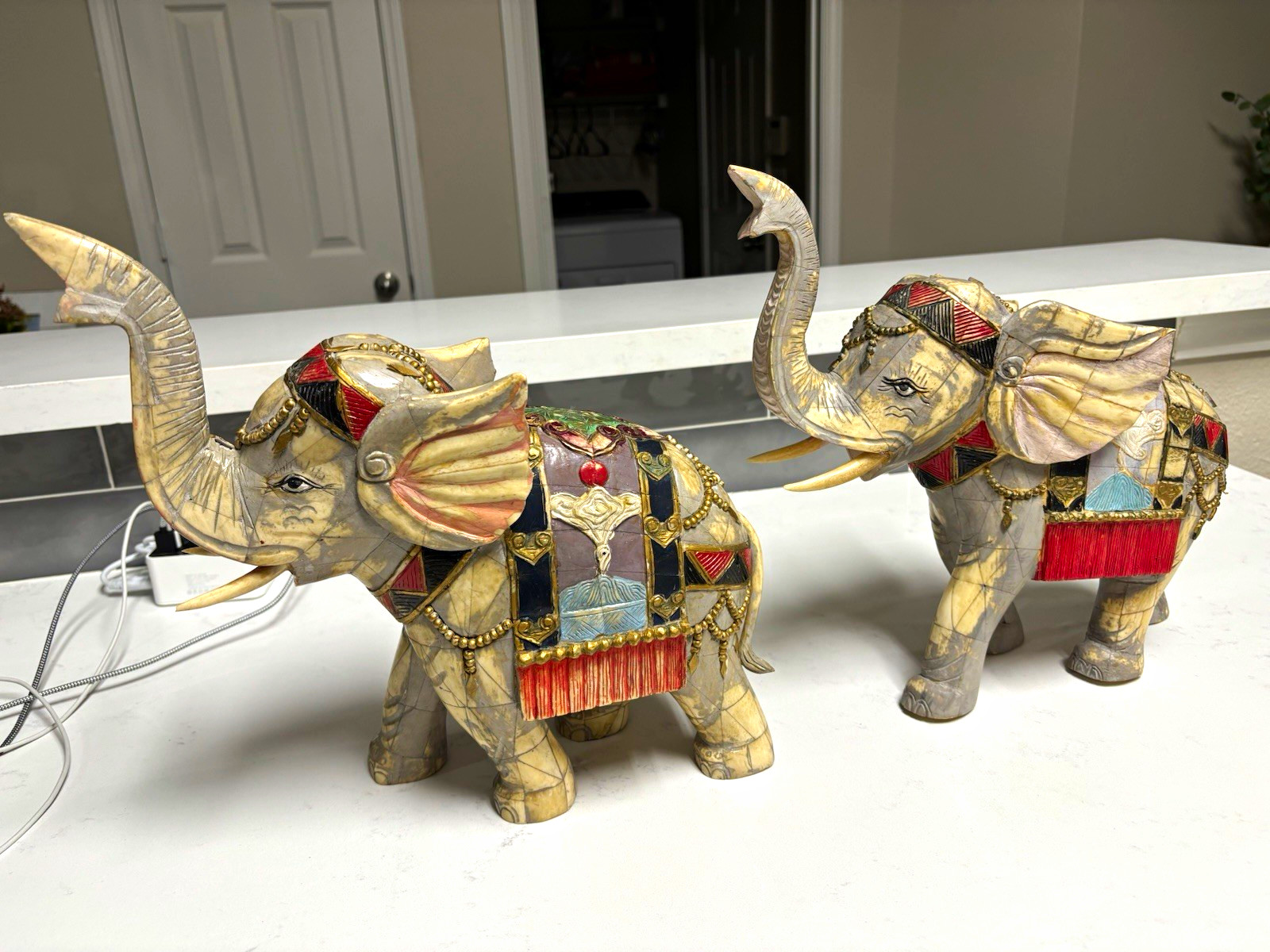 Pair Vintage Chinese Caparisoned Elephants Ceremonial 13–14” Pair Vintage Chinese Caparisoned Elephants Ceremonial 13–14”