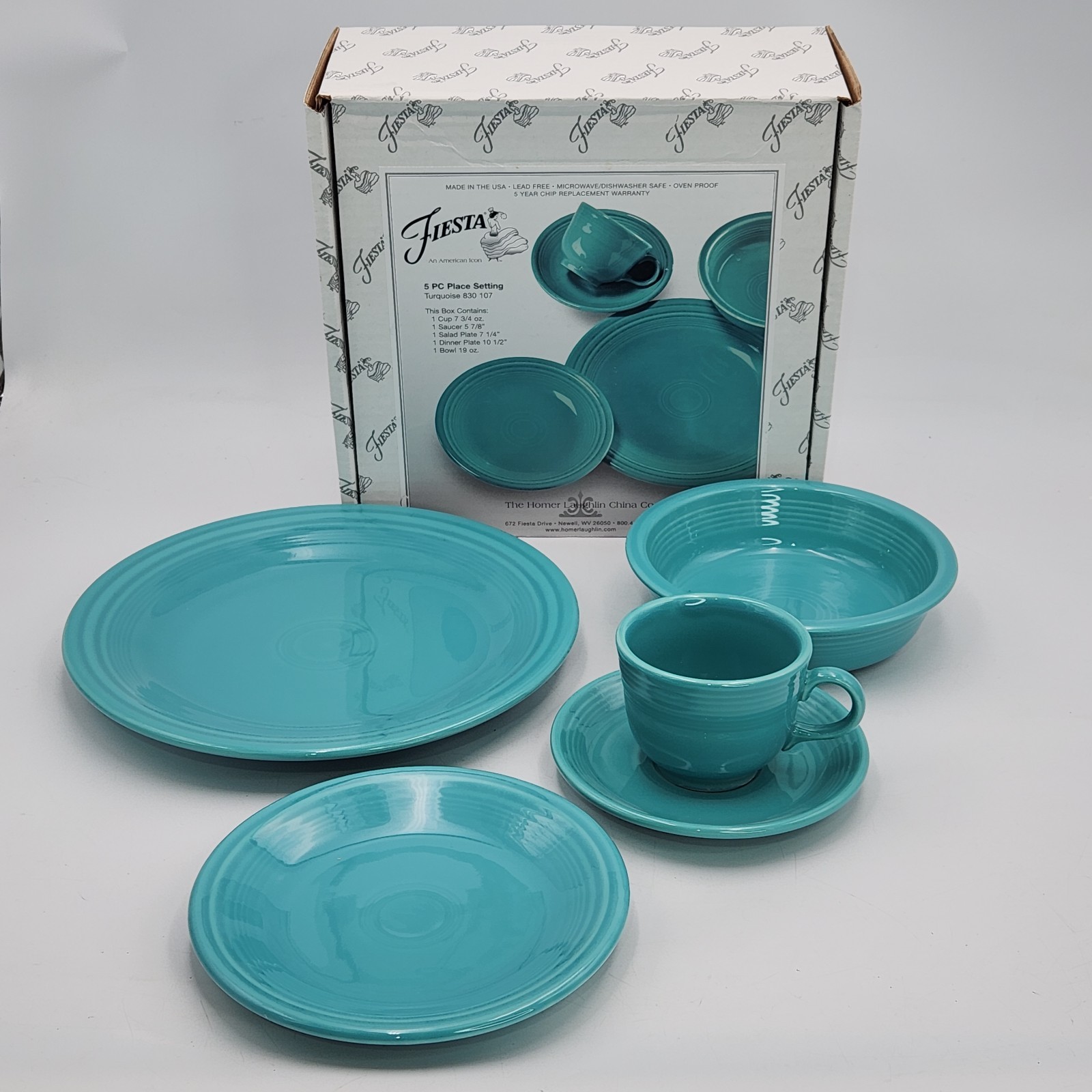 Fiesta Turquoise 5 Piece Place Setting Dinnerware Set NIB Open Box (B5) Fiesta Turquoise 5 Piece Place Setting Dinnerware Set NIB Open Box (B5)
