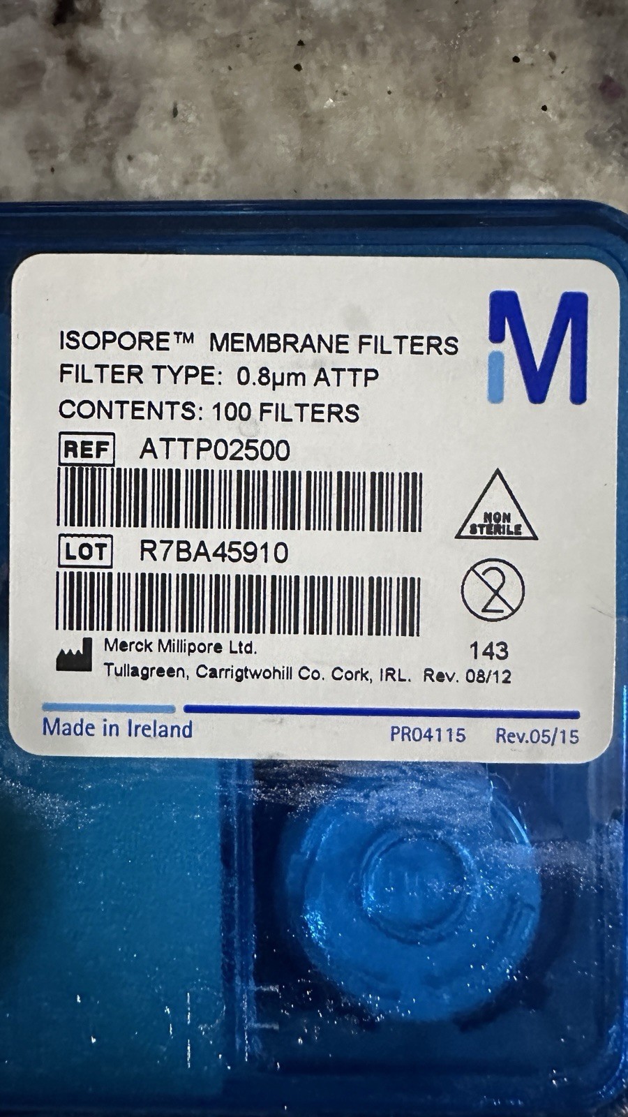 Polycarbonate Membrane Filters Millipore ATTP02500 Isopore 0.8um 25mm 100 pack