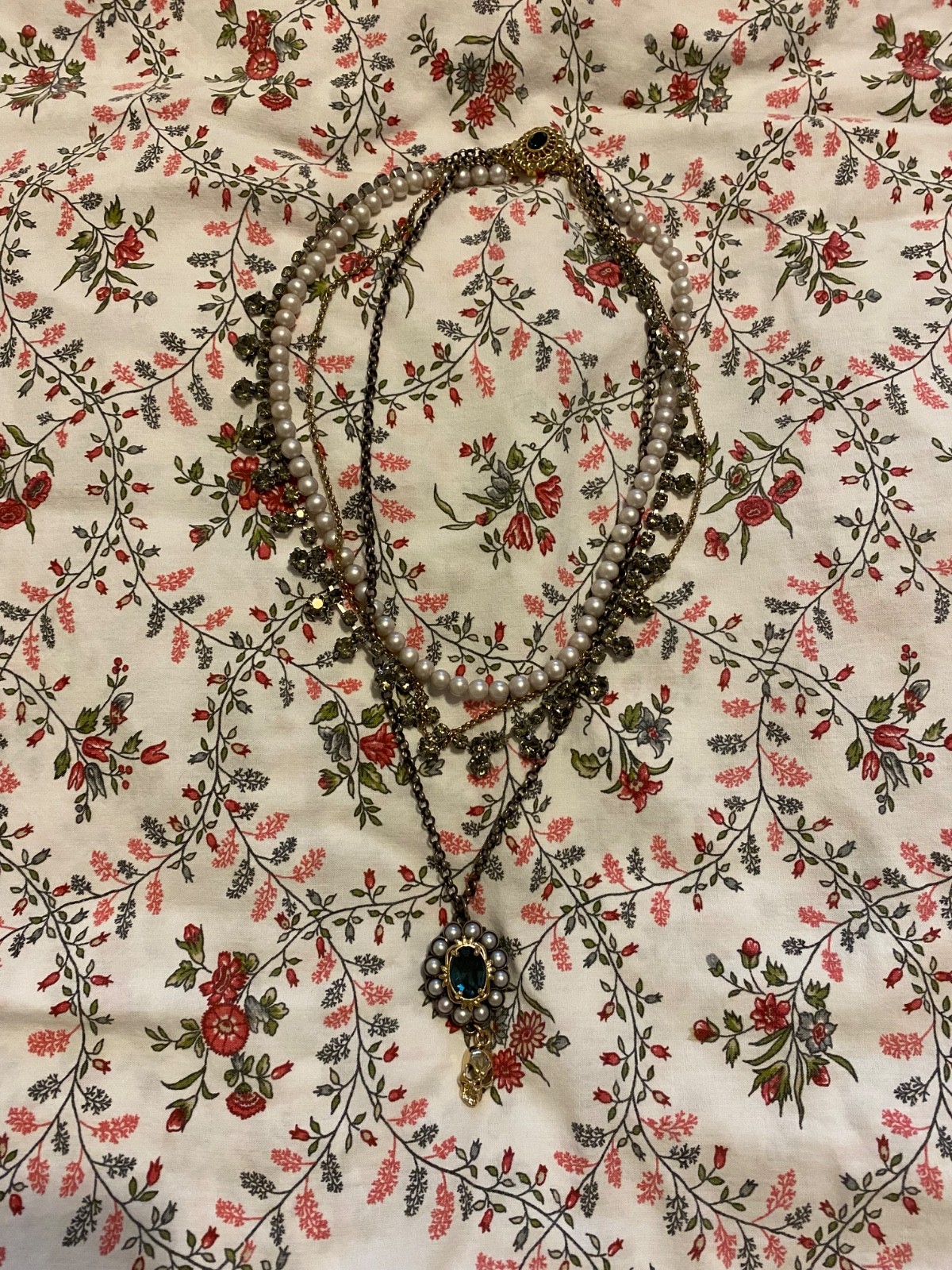 Mawi LONDON Sapphire & Pearl w/Skull Multi Strand Necklace