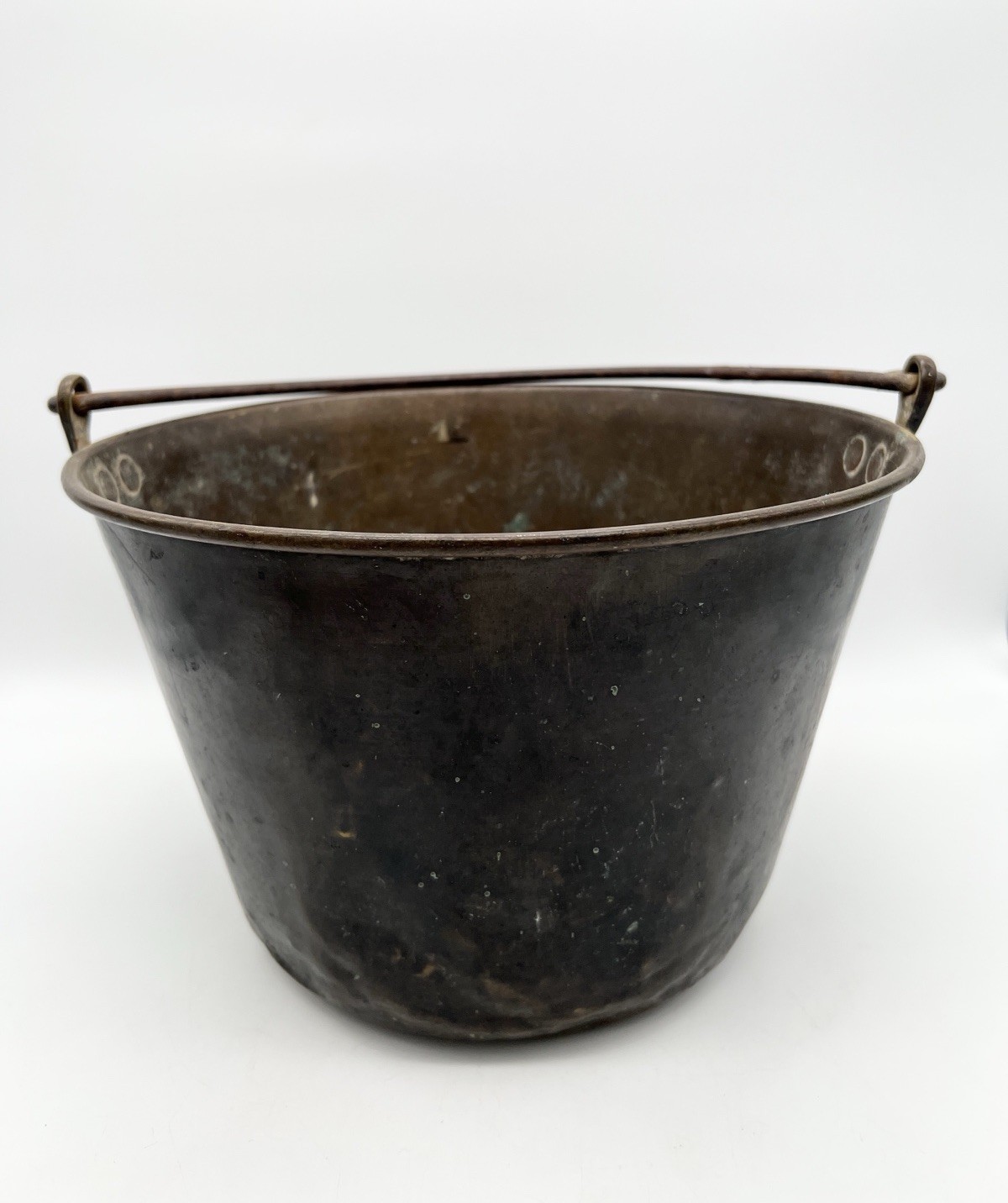 Antique Primitive Brass Bucket Pail Hand Forged Stamped Bail Handle Country