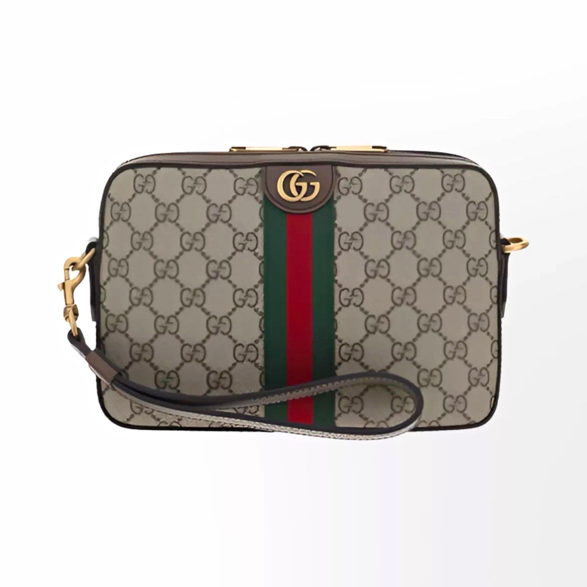 Gucci Ophidia GG Monogram Web Stripe Canvas/Leather Zip Small Crossbody Gucci Ophidia GG Monogram Web Stripe Canvas/Leather Zip Small Crossbody
