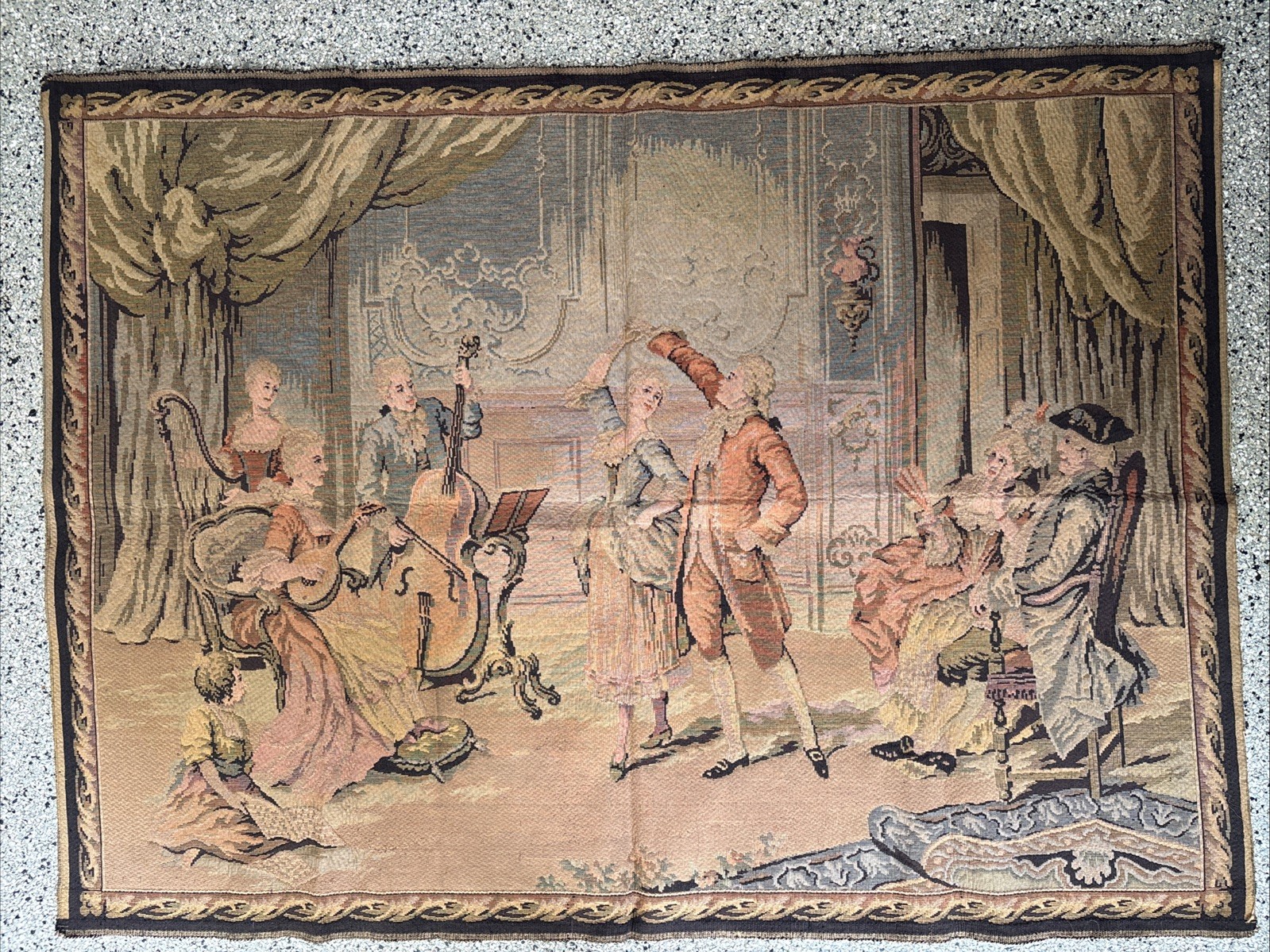 Antique 19th Century French Medieval Pictorial Large Size Tapestry 53” X 39” Antique 19th Century French Medieval Pictorial Large Size Tapestry 53” X 39”