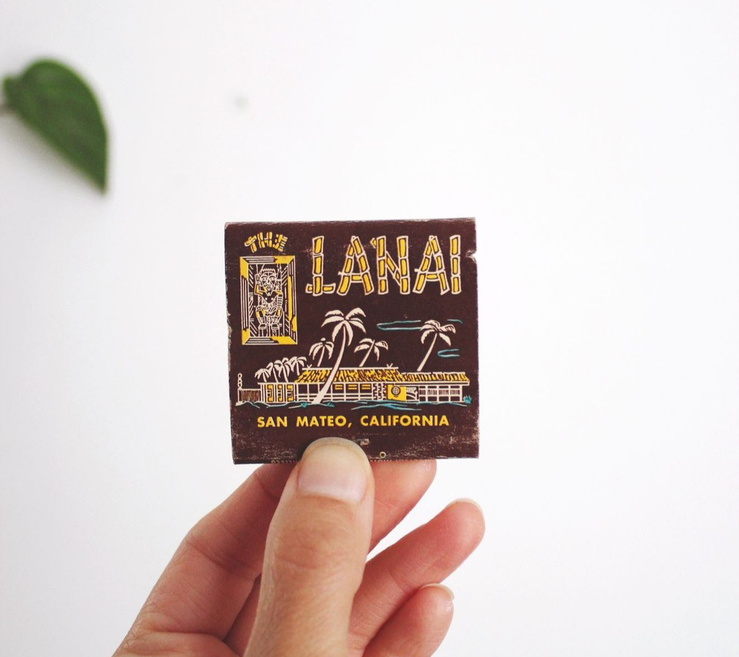 Vintage Matchbook The Lanai Tiki Bar Restaurant San Mateo California Mid-Century