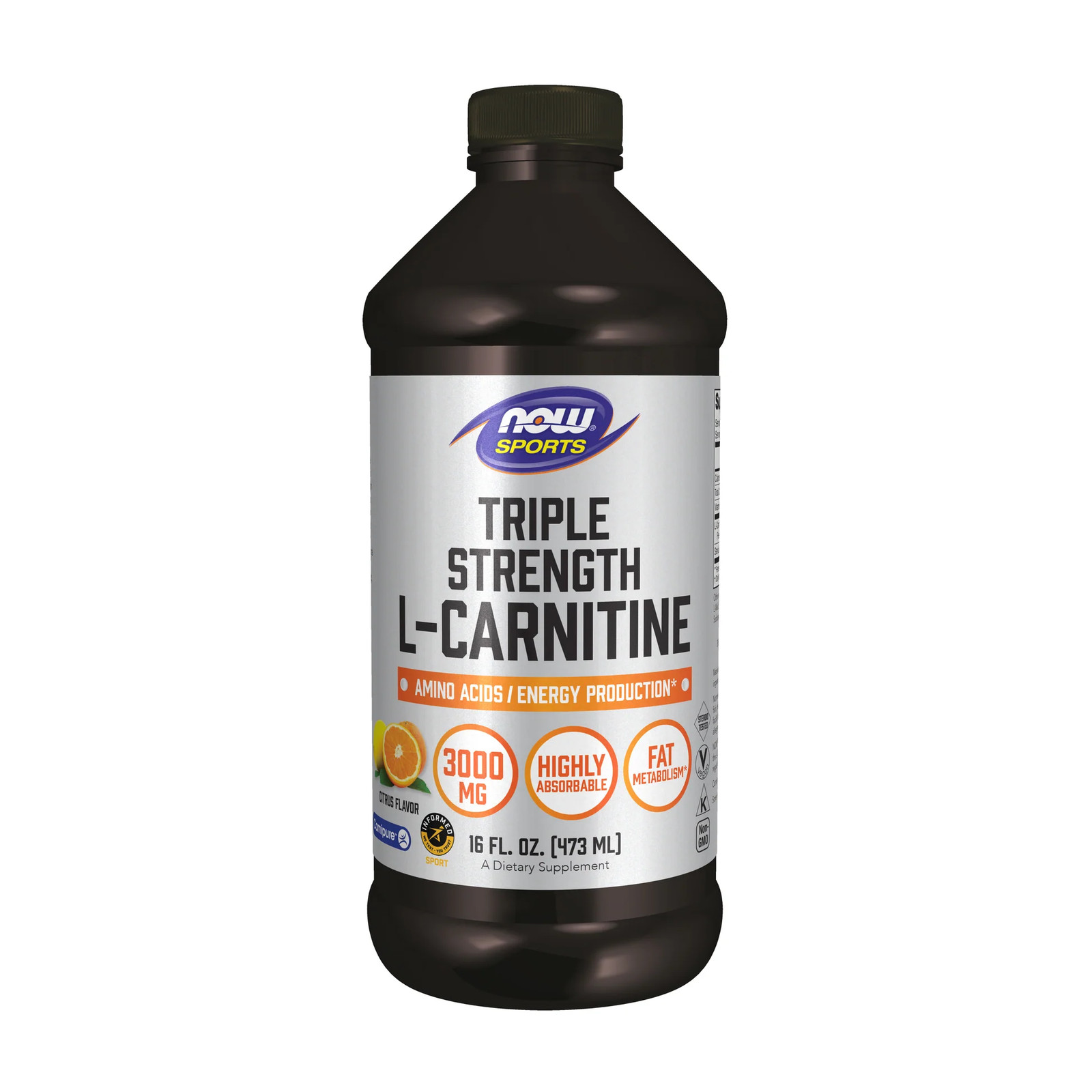 NOW Foods Sports Triple Strength L-Carnitine Liquid 3,000 mg - Citrus, 16 fl oz