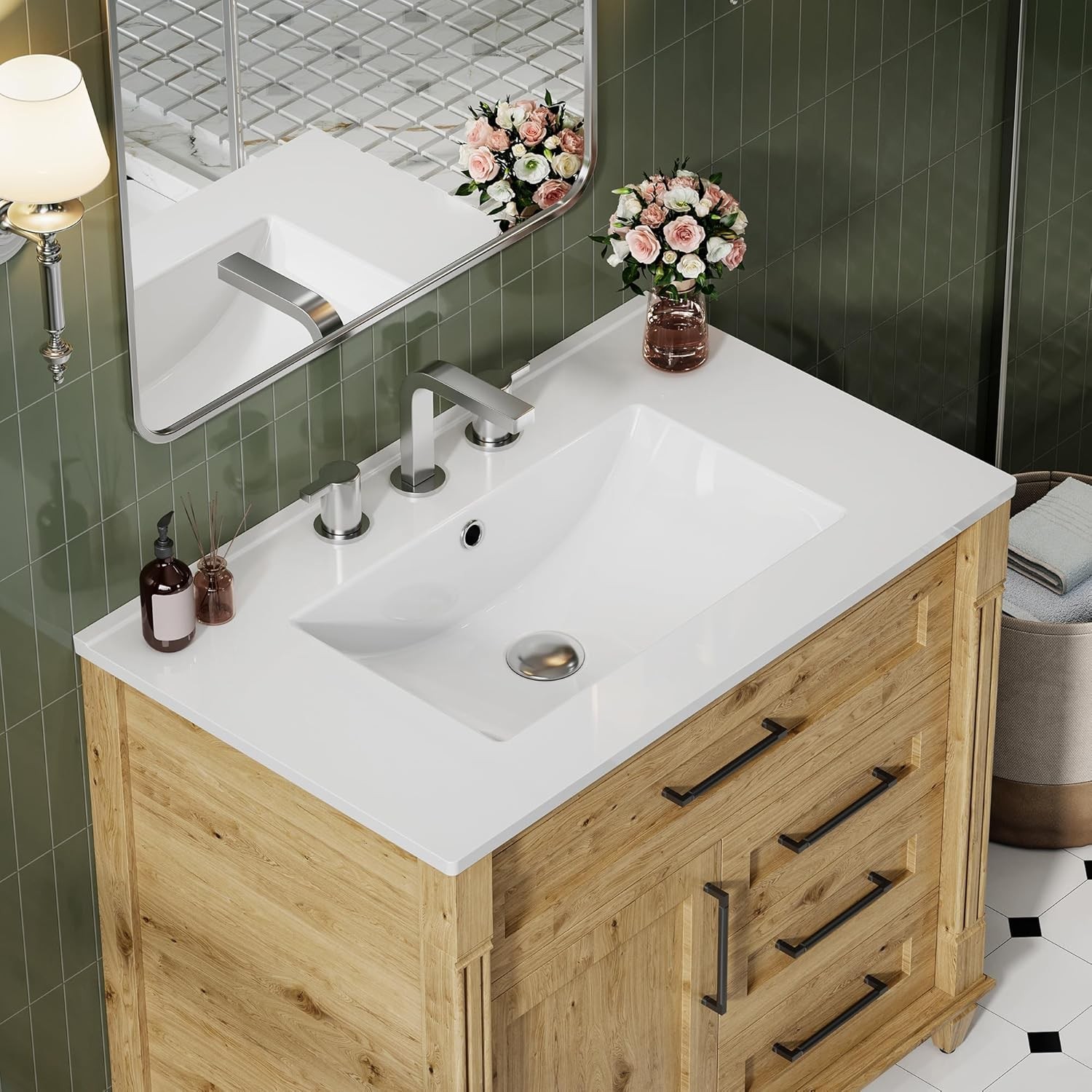 HOROW Bathroom Vanity Sink 3-Hole 30x18 Inch Rectangle Ceramic with Deep Basin HOROW Bathroom Vanity Sink 3-Hole 30x18 Inch Rectangle Ceramic with Deep Basin