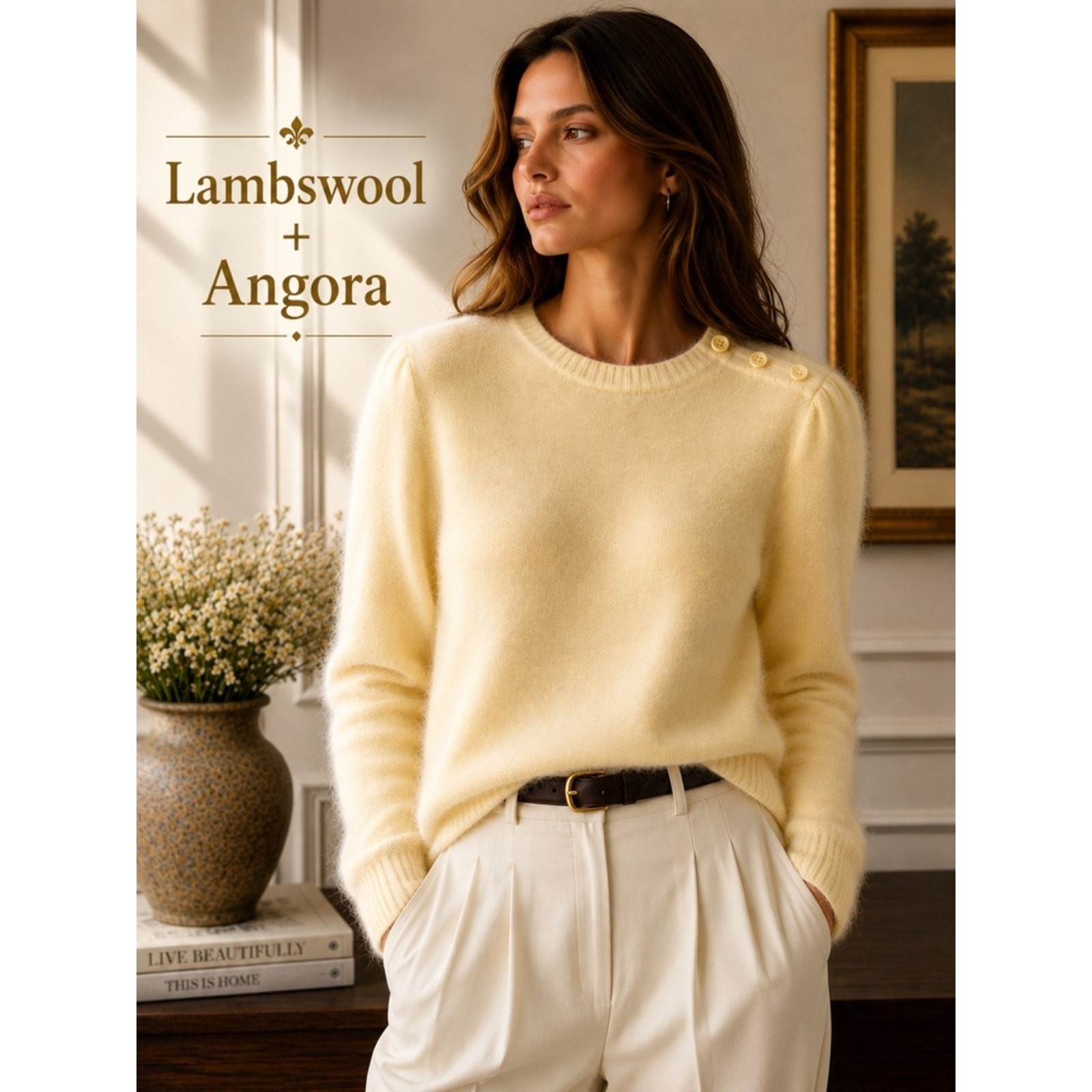 Vintage Saks Fifth Avenue Lambswool Angora Sweater M Fits S Soft Yellow Luxury