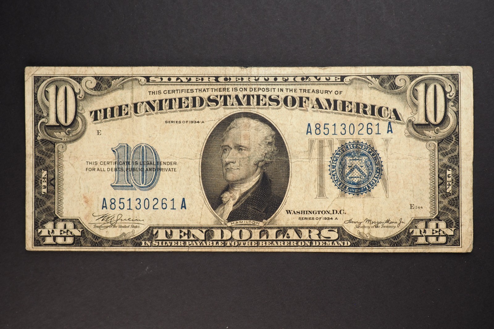 1934 A**** $10 SILVER CERTIFICATE *VG NOTE* ** 6119 1934 A**** $10 SILVER CERTIFICATE *VG NOTE* ** 6119