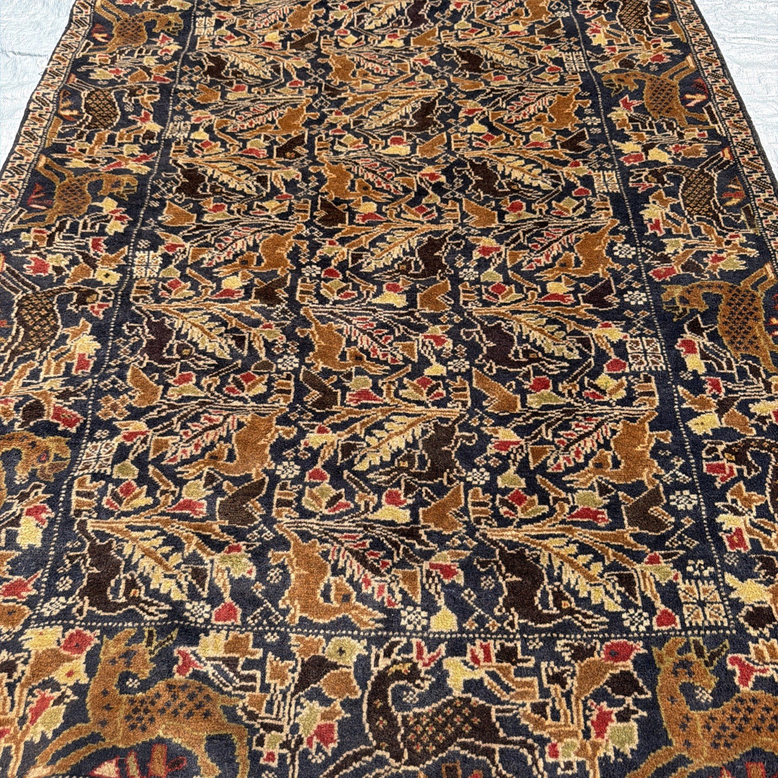 Vintage Afghan Pictorial Animal Rug 75”-44” In Handwoven Wool Rare Design Rug Vintage Afghan Pictorial Animal Rug 75”-44” In Handwoven Wool Rare Design Rug