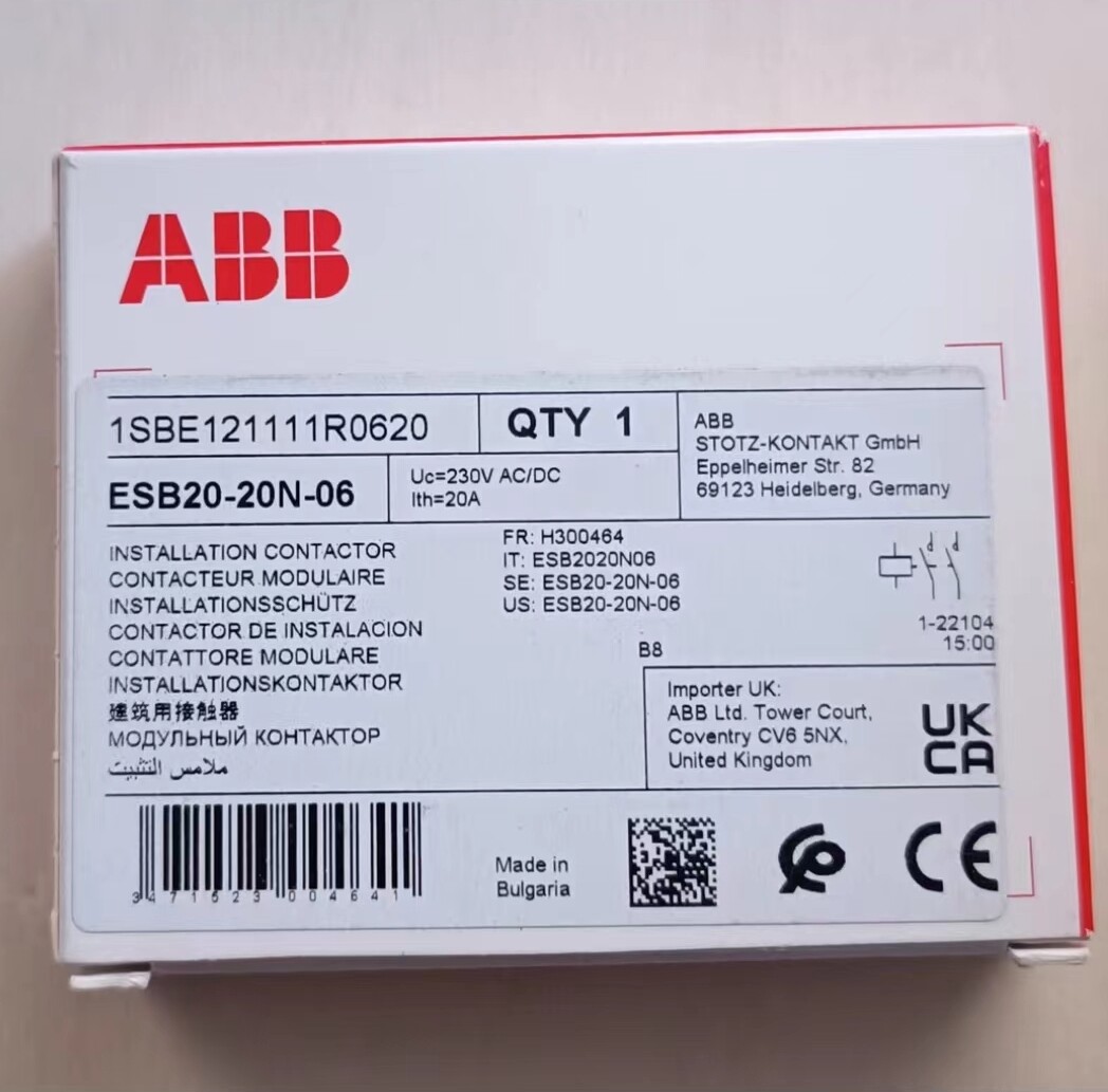 1pc ABB ESB20-20N-06 Installation Contactor 230V AC/DC 1SBE121111R0620
