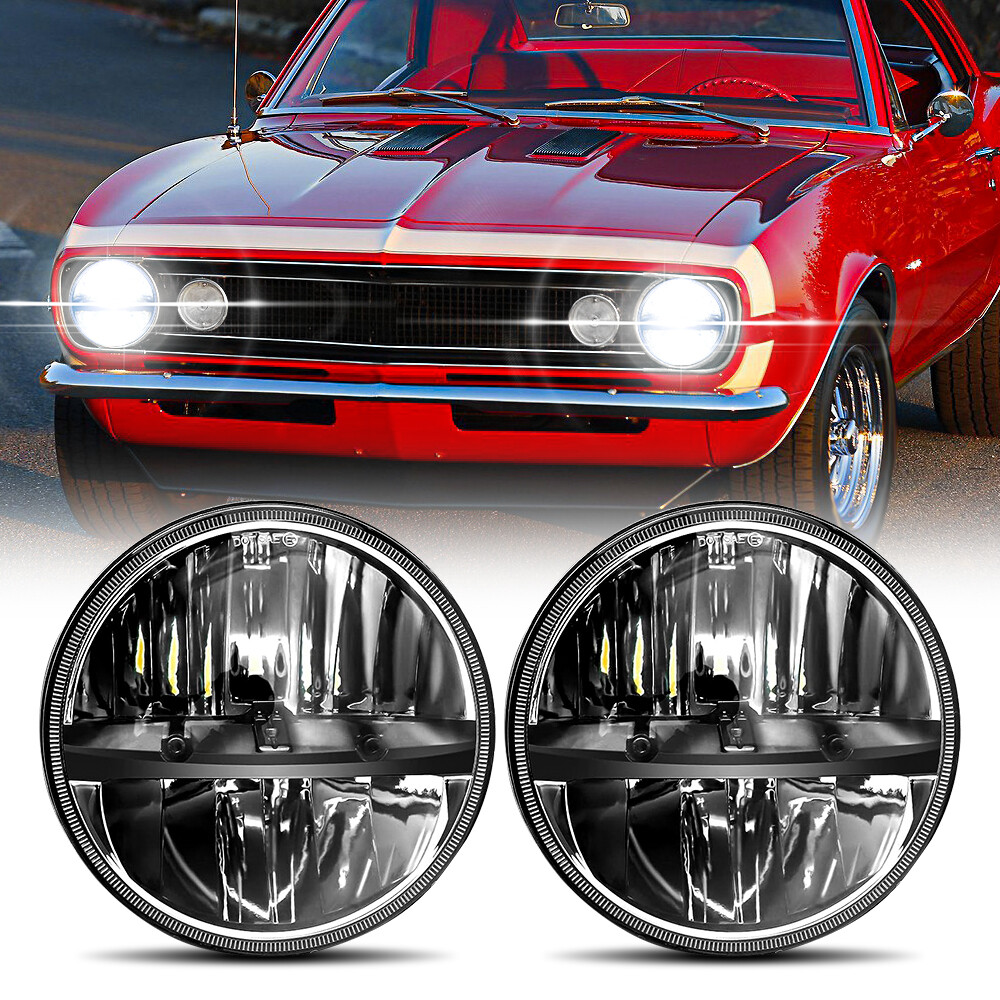 Black Round 7\'\' LED Headlights For Chevy Camaro 1967-1981 High Low Beam DOT 2Pcs