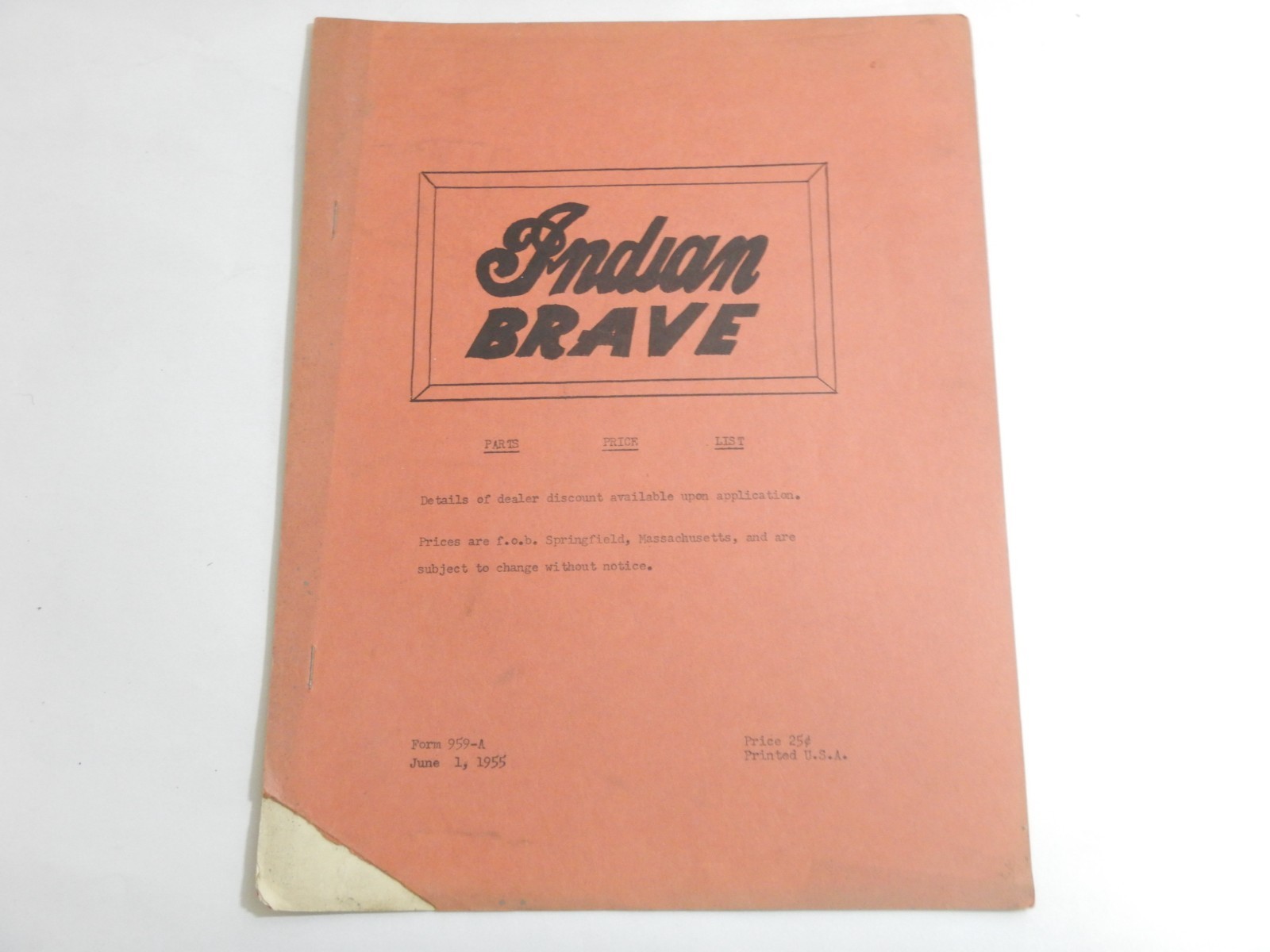 1955 1956 Indian 250 Brave parts book list 1955 1956 Indian 250 Brave parts book list