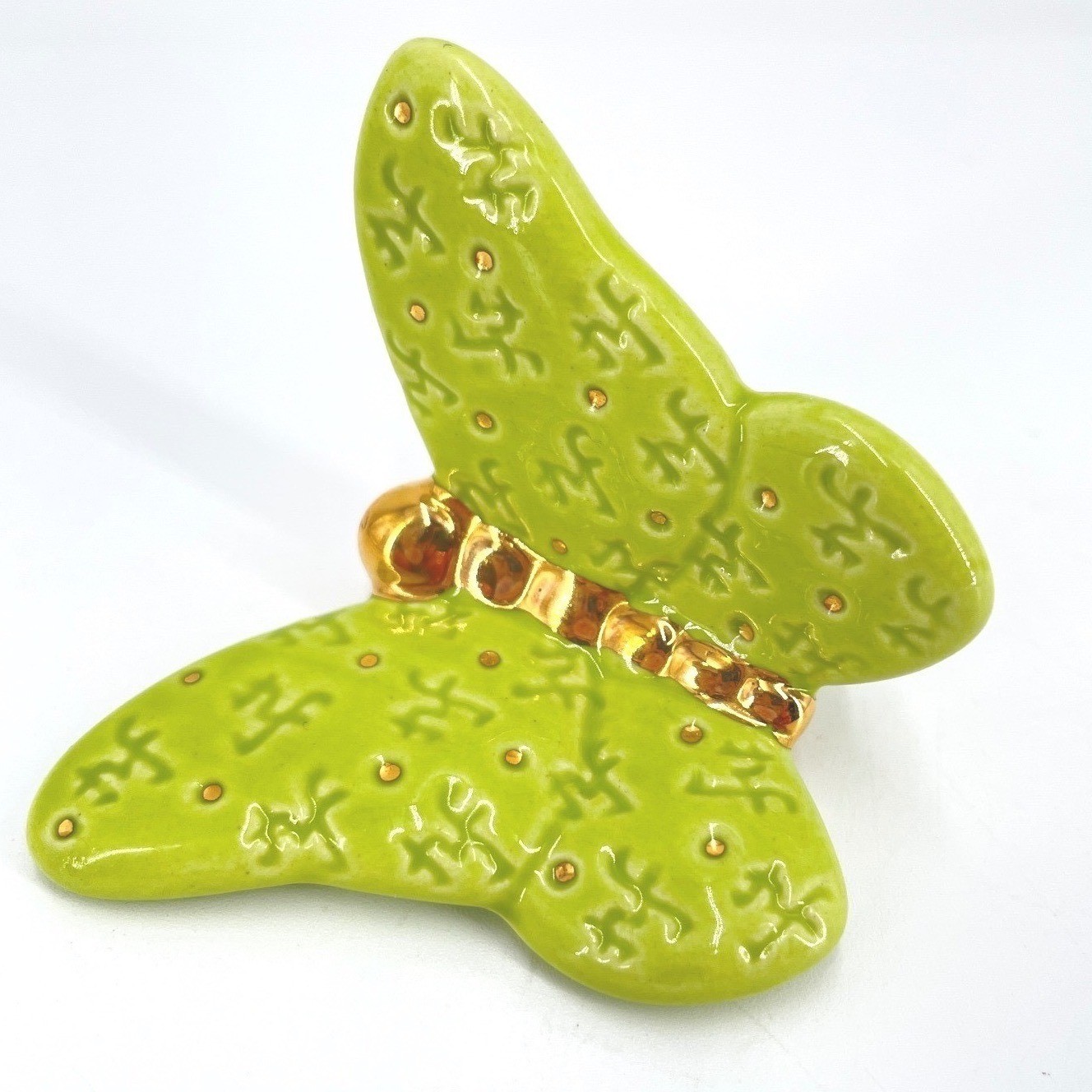 Nora Fleming Butterfly Mini Lime Green Gold Ceramic Platter Charm Initials Dots