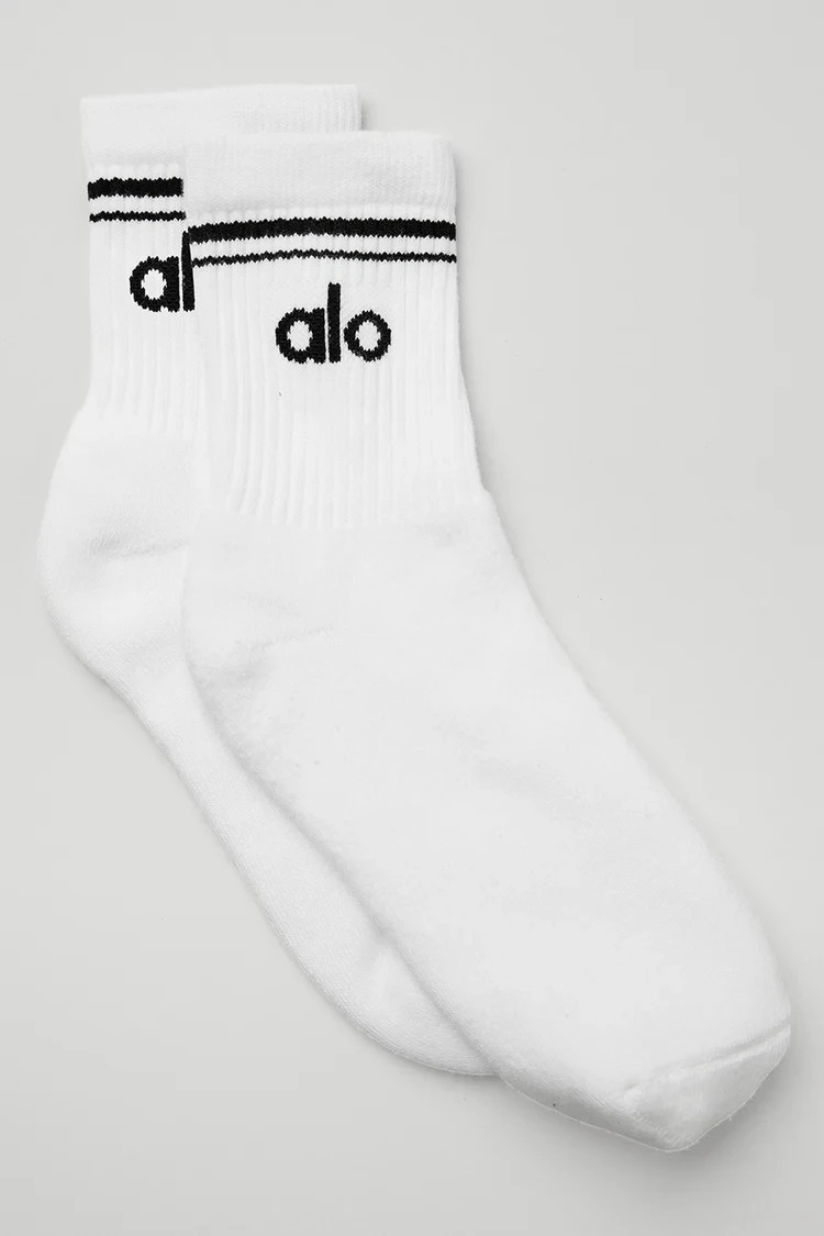 Alo Yoga Unisex Half-Crew Throwback Logo Socks, Size M, Black/White Alo Yoga Unisex Half-Crew Throwback Logo Socks, Size M, Black/White