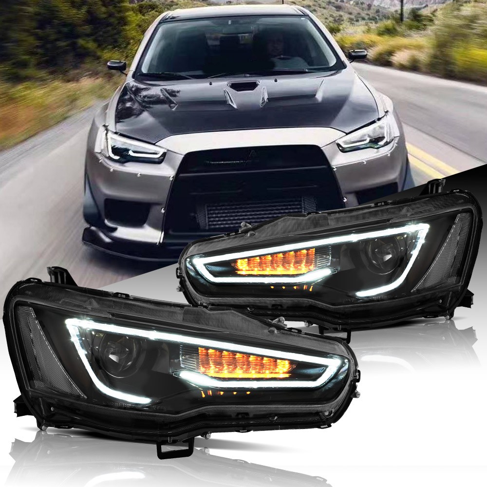 Black Projector Head Lights For 2008-2020 Mitsubishi Lancer EVO X W/Sequential Black Projector Head Lights For 2008-2020 Mitsubishi Lancer EVO X W/Sequential