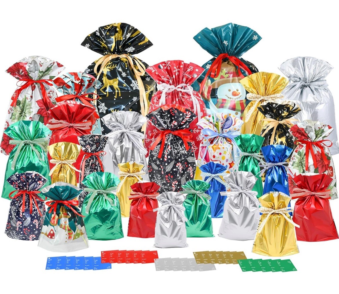 Drawstring Holiday Gift Bags (29) Various Sizes