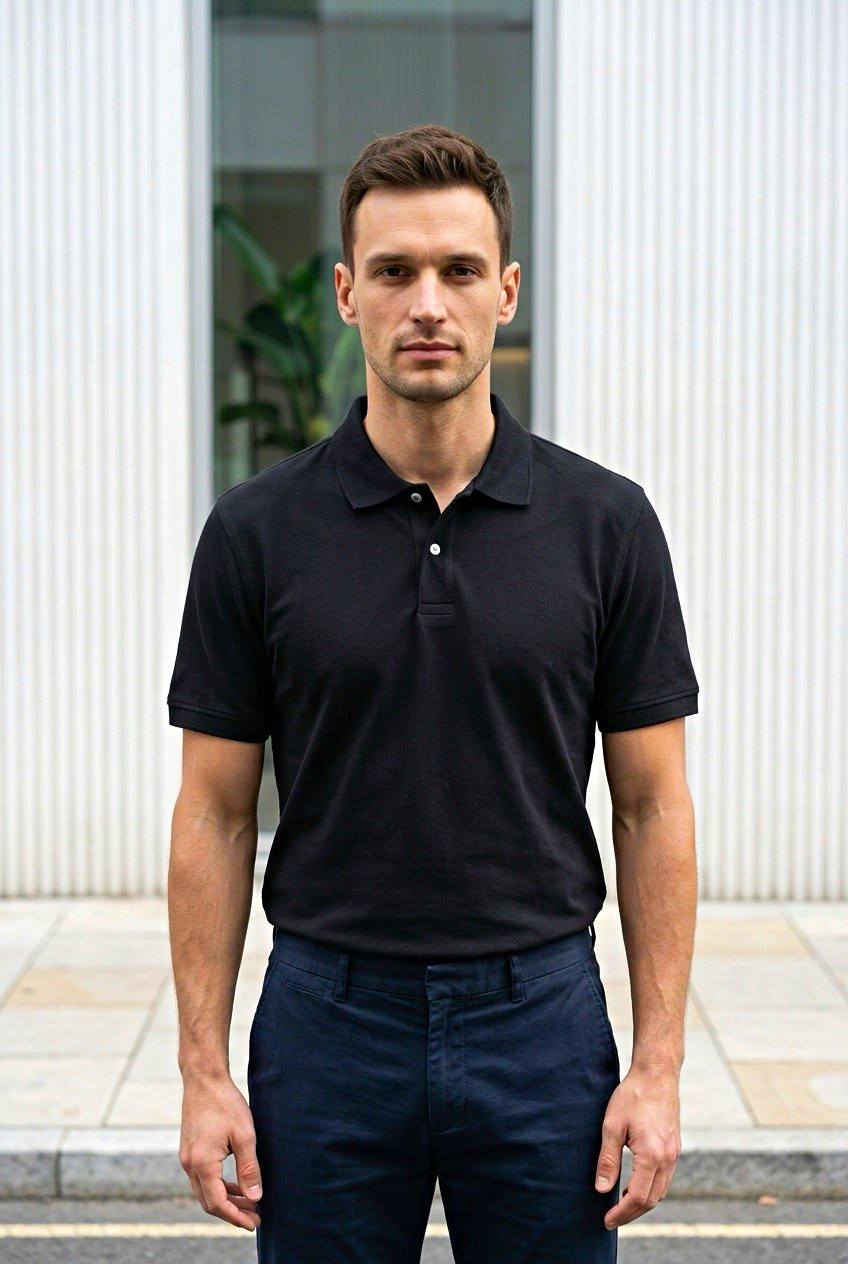 St John’s Bay Men’s Black Solid Polo Shirt Short Sleeve Button Placket 2XL