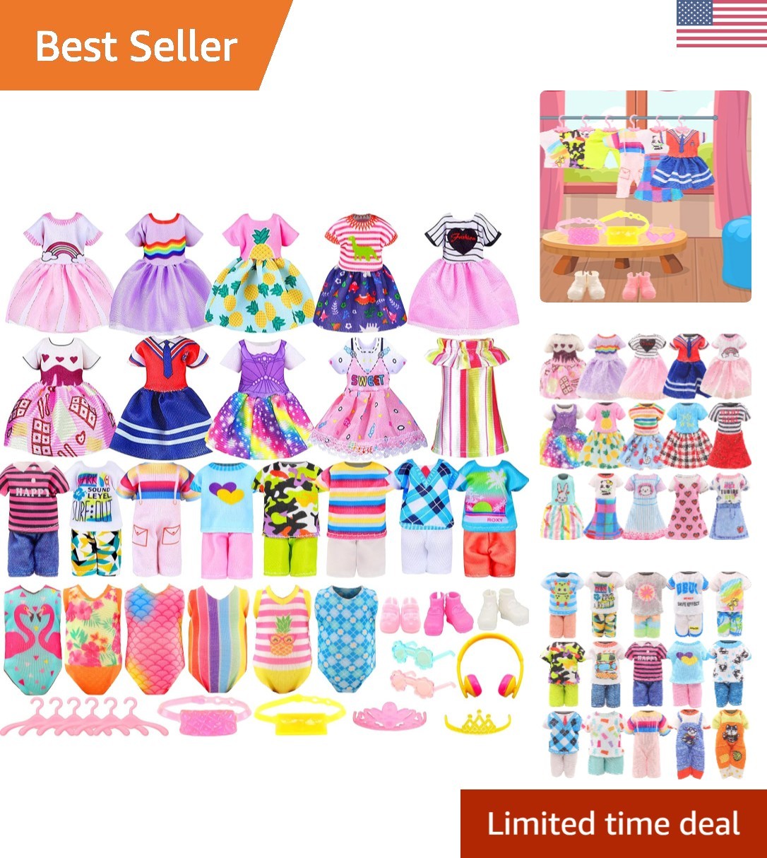 Versatile 30-Pc Doll Clothing Set for 5.3-6 Inch Dolls | Inspires Creative Play