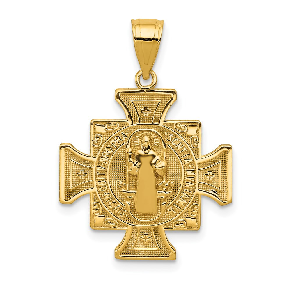 14k Yellow Gold San Benito 2 Sided Cross Religious Charm Pendant 0.75 Inch 14k Yellow Gold San Benito 2 Sided Cross Religious Charm Pendant 0.75 Inch