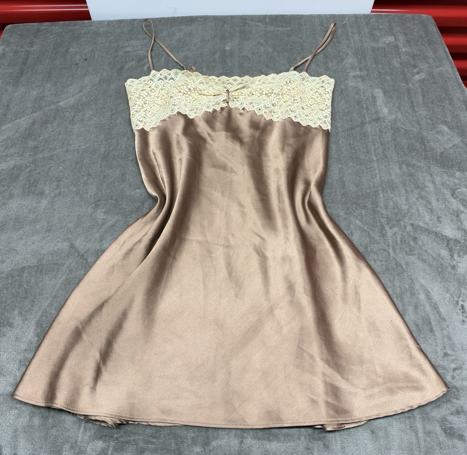 Vintage Valentino Intimo Lace Satin Slip Dress Saks Fifth Avenue S Brown