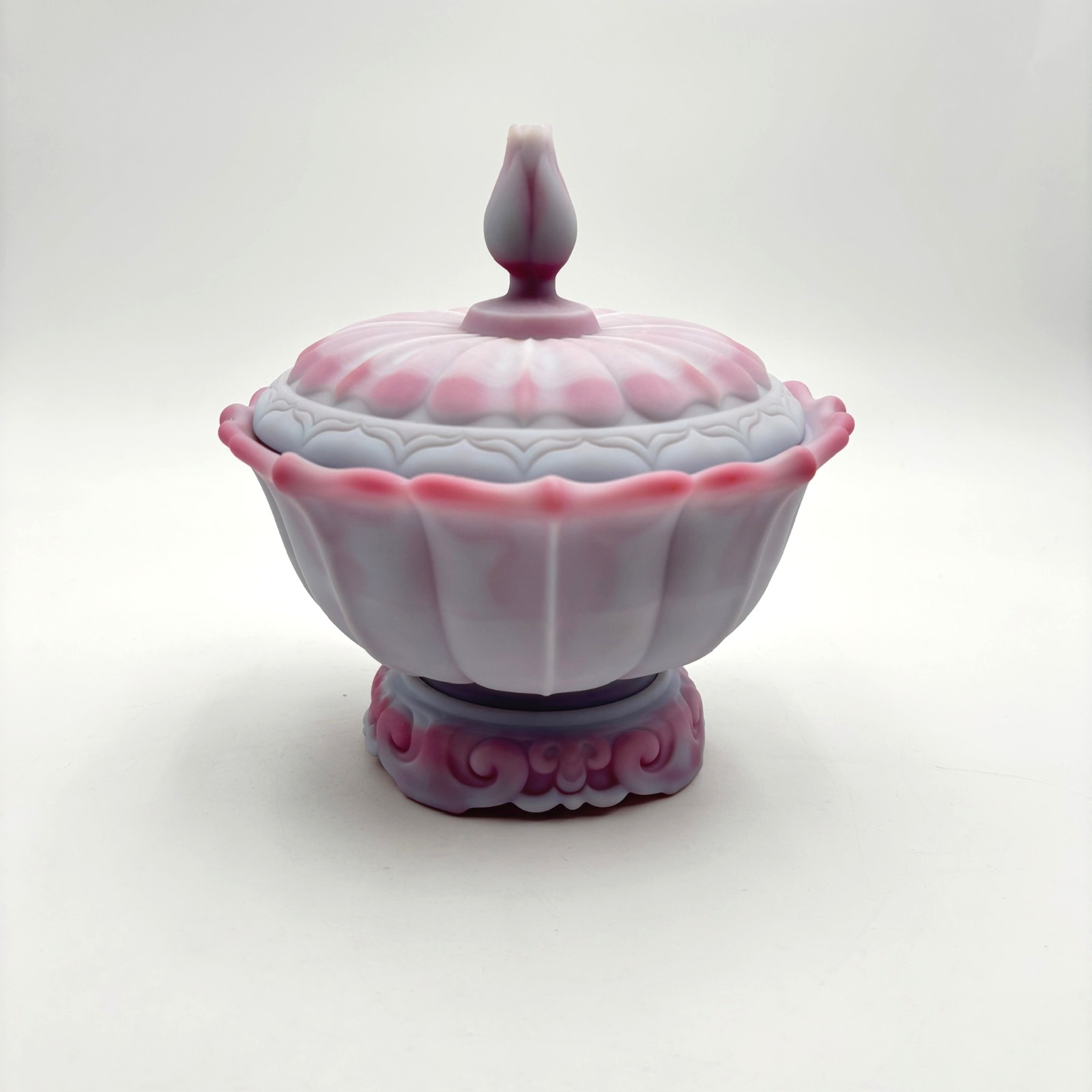 Fenton Blue Burmese 3 Piece Ogee Covered Candy Dish RARE
