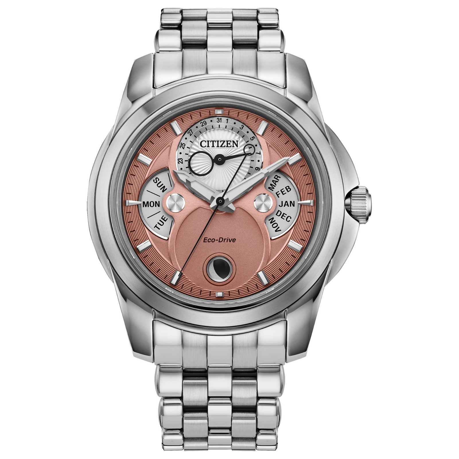Citizen Men's Calendrier Day Moon Phase Silver Eco-Drive Watch 41MM BU0080-52X