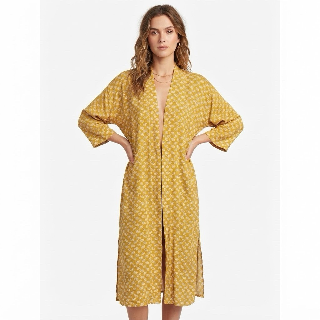 Madewell Print Robe Jacket Indigo Floral Golden Meadow Oversized Open Medium Madewell Print Robe Jacket Indigo Floral Golden Meadow Oversized Open Medium