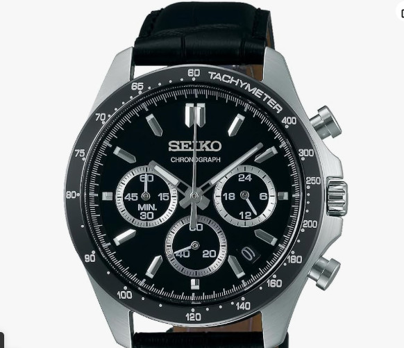 SEIKO SBTR021 Chronograph Black Dial Leather Men\'s Quartz Watch Japan New
