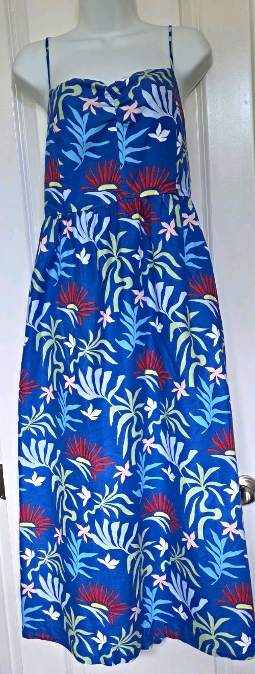 LOFT Blue Tropical Floral Spaghetti Strap Long Sundress Sz. L LOFT Blue Tropical Floral Spaghetti Strap Long Sundress Sz. L