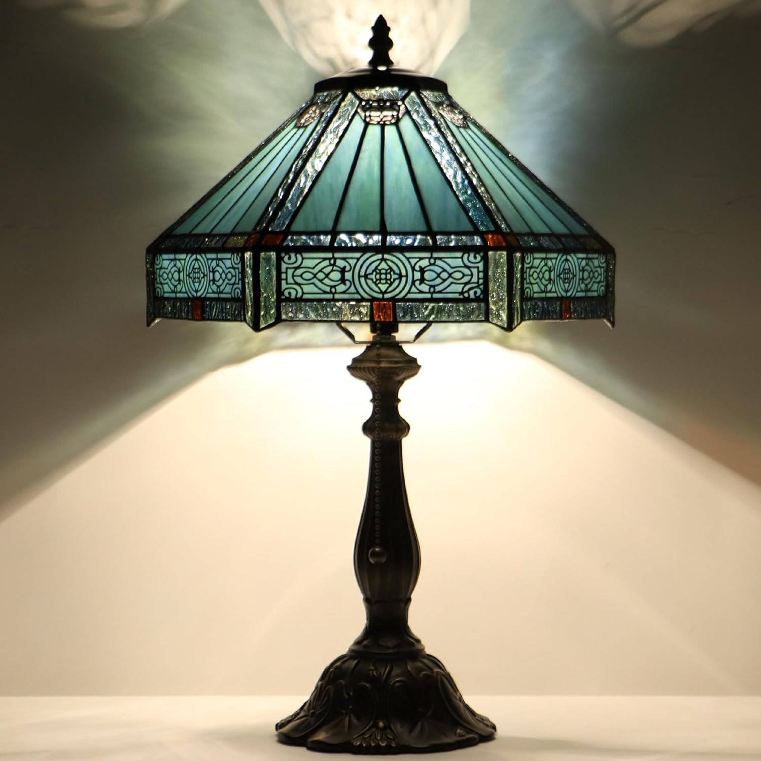 Vintage Tiffany Style Mission Stained Glass Table Lamp Bedside Reading Light