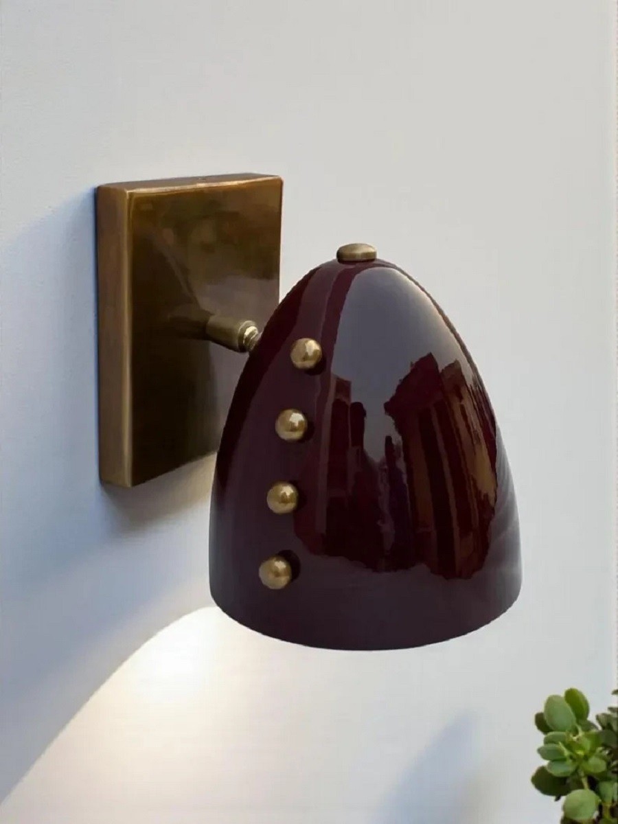 Brass Cone Wall Sconce Mid Century Italian Rivet Light Fixture Vintage Wall Lamp