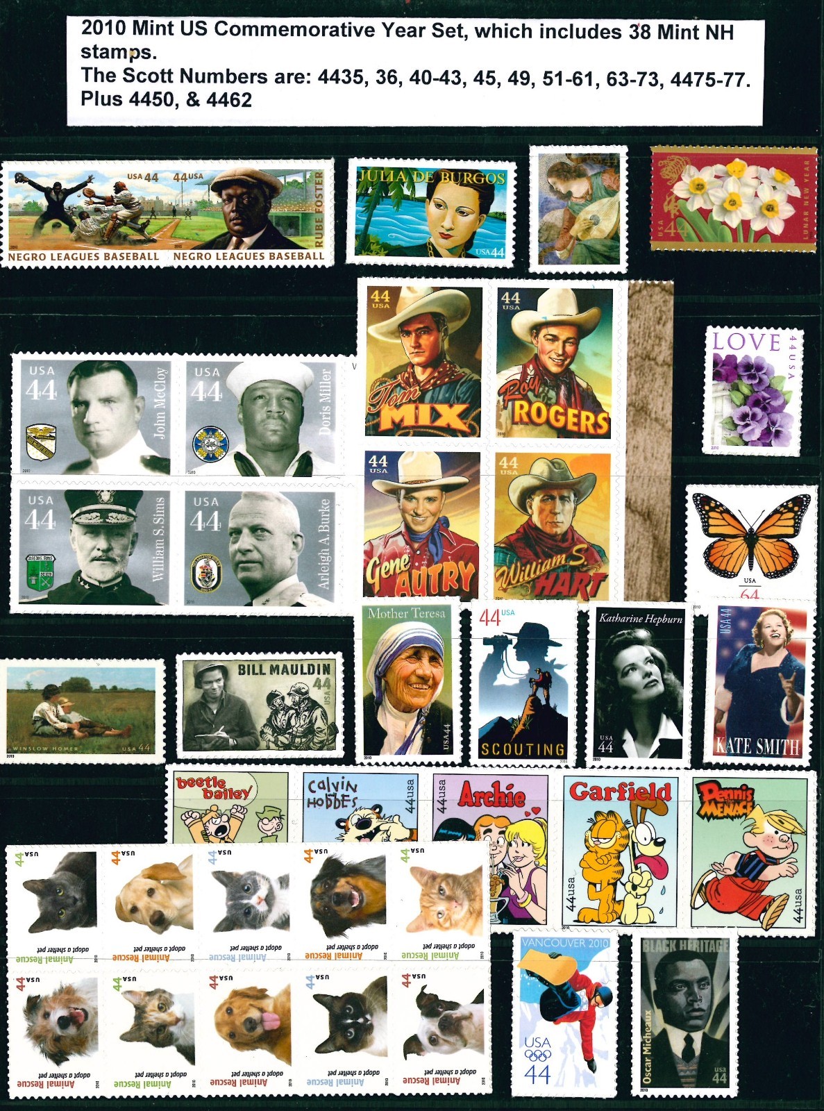 US 2010 Commemorative Year Set with 38 Stamps MNH