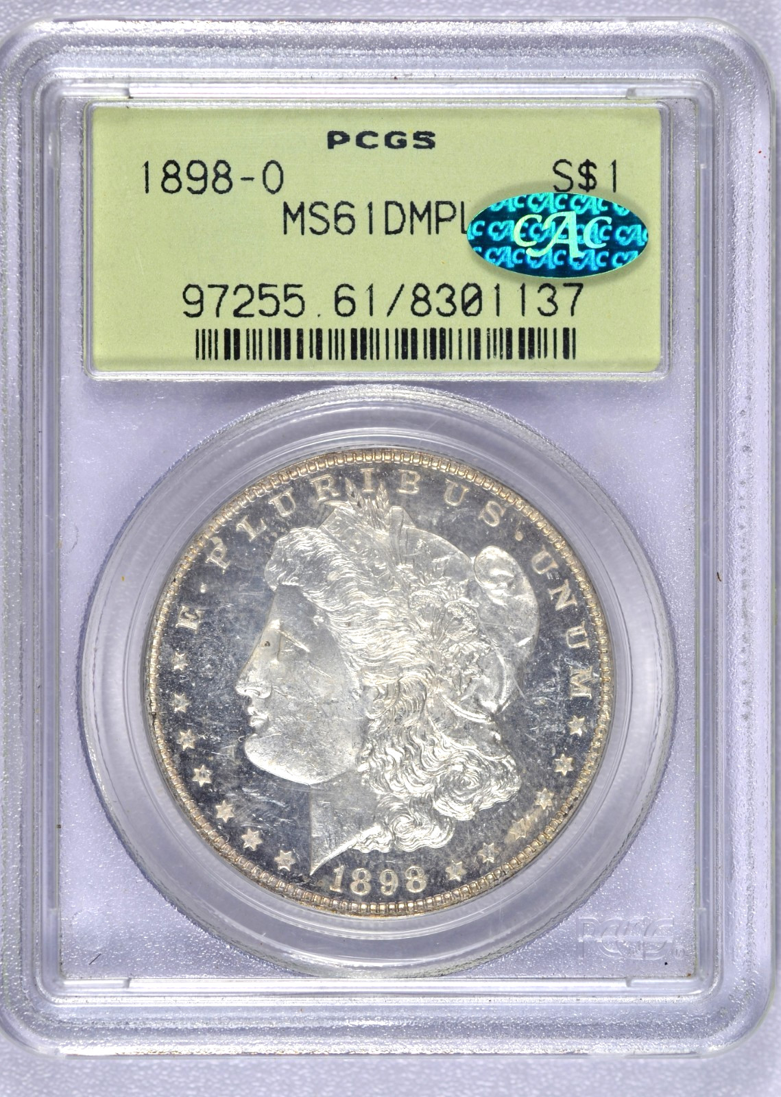 1898-O MORGAN SILVER DOLLAR PCGS MS61 DMPL CAC OGH DEEP MIRROR PROOF LIKE