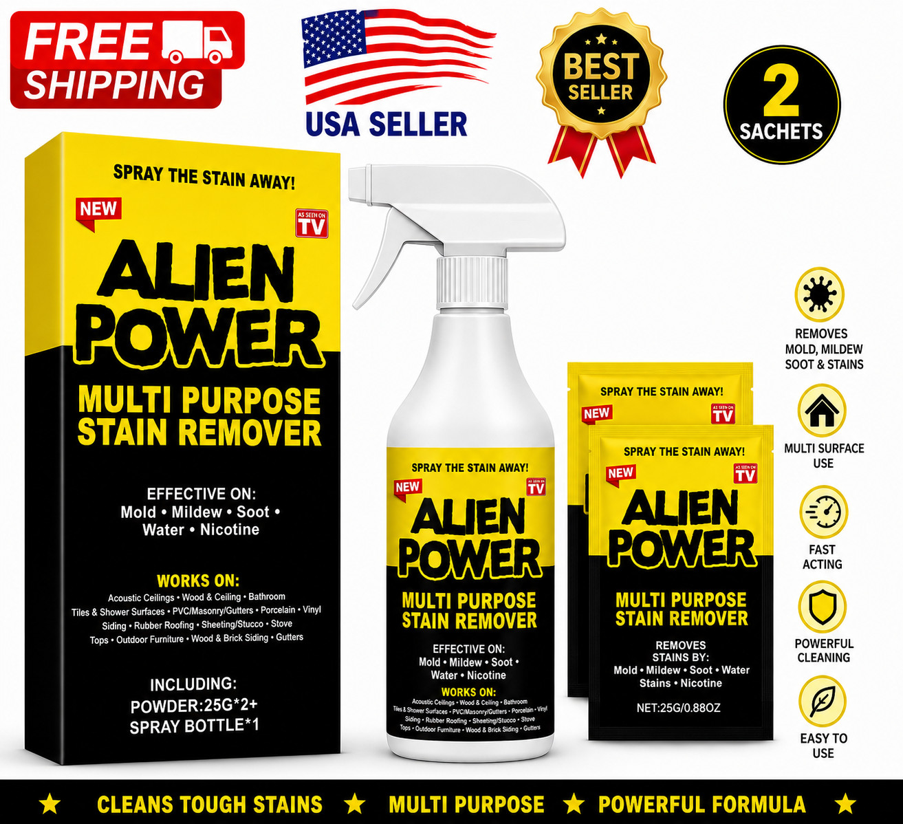 Alien Power Stain Remover Multi Purpose Mold Mildew Soot Cleaner 2 Sachets Alien Power Stain Remover Multi Purpose Mold Mildew Soot Cleaner 2 Sachets