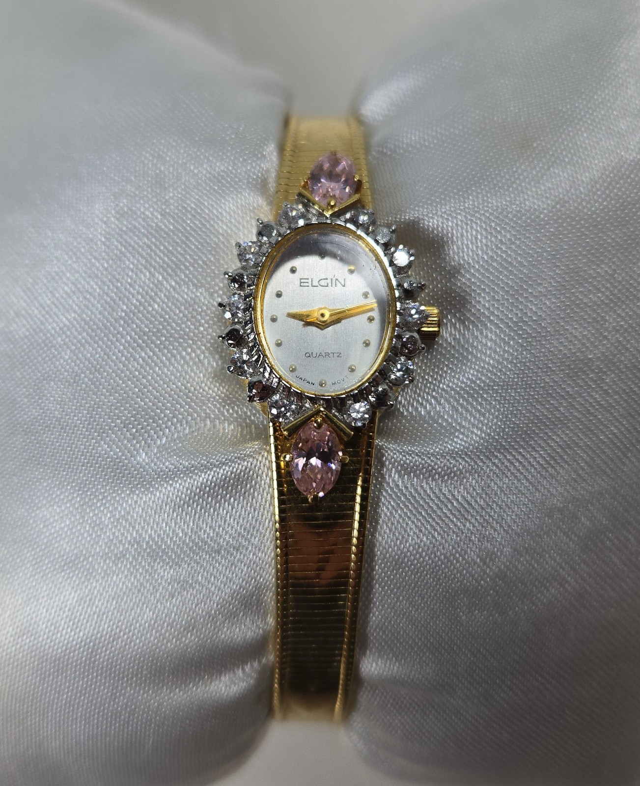 Vintage Elgin Quartz Genuine Diamonds Pink Ladies Dress Watch New Battery Works Vintage Elgin Quartz Genuine Diamonds Pink Ladies Dress Watch New Battery Works