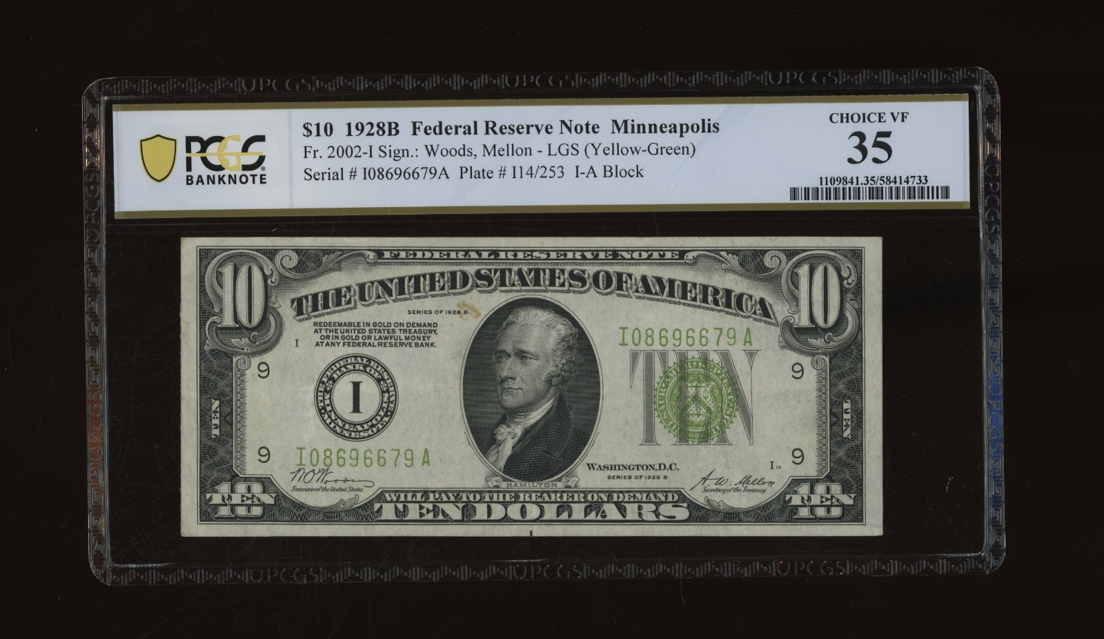 DBR 1928-B $10 LGS FRN Minneapolis Fr. 2002-Ilgs PCGS-B 35 Serial I08696679A