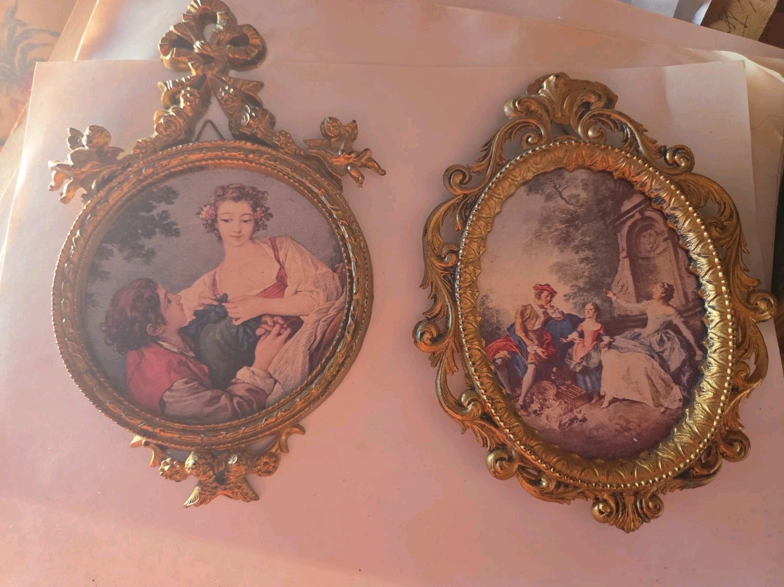 Two Oval Ornate Victorian Pictures Hanging Wall Decor Two Oval Ornate Victorian Pictures Hanging Wall Decor