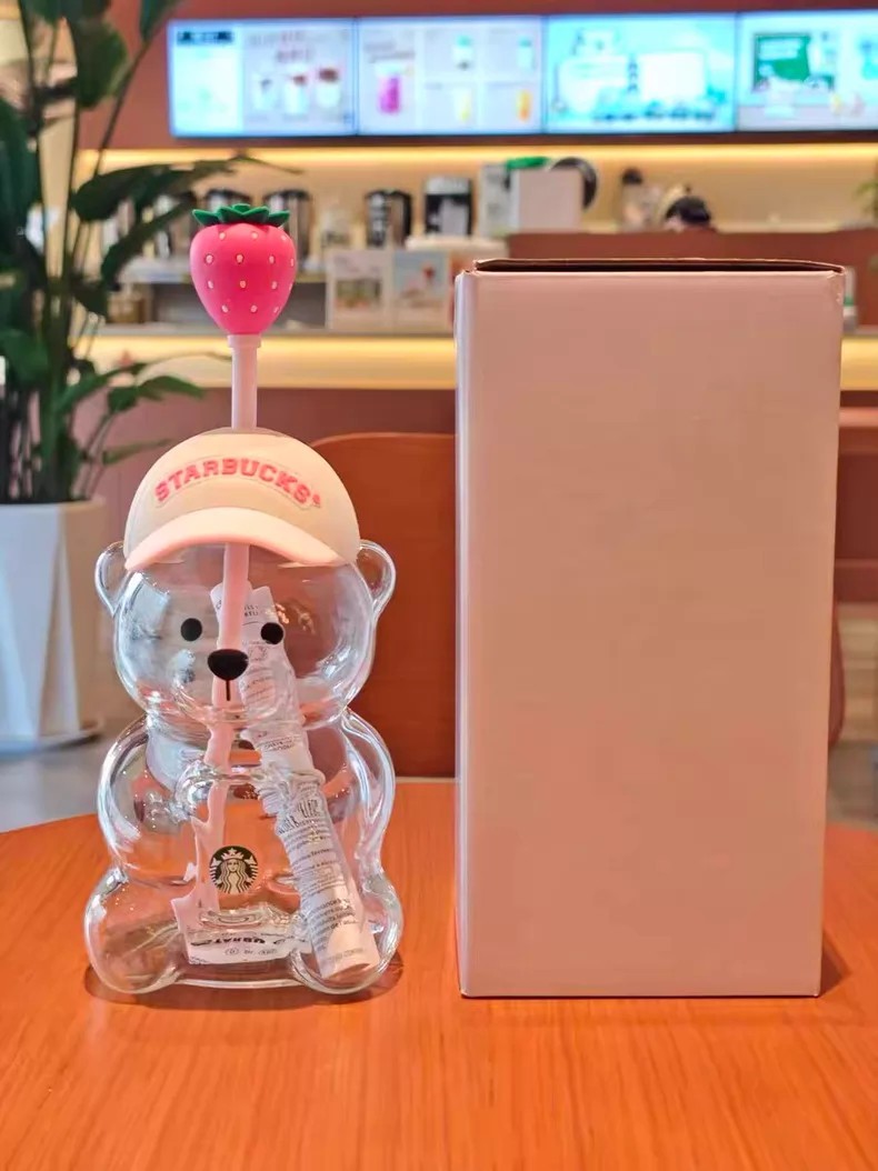 2026 Star-bucks Bearista Bear Cup Tumblers Strawberry Topper Baseball Cap New