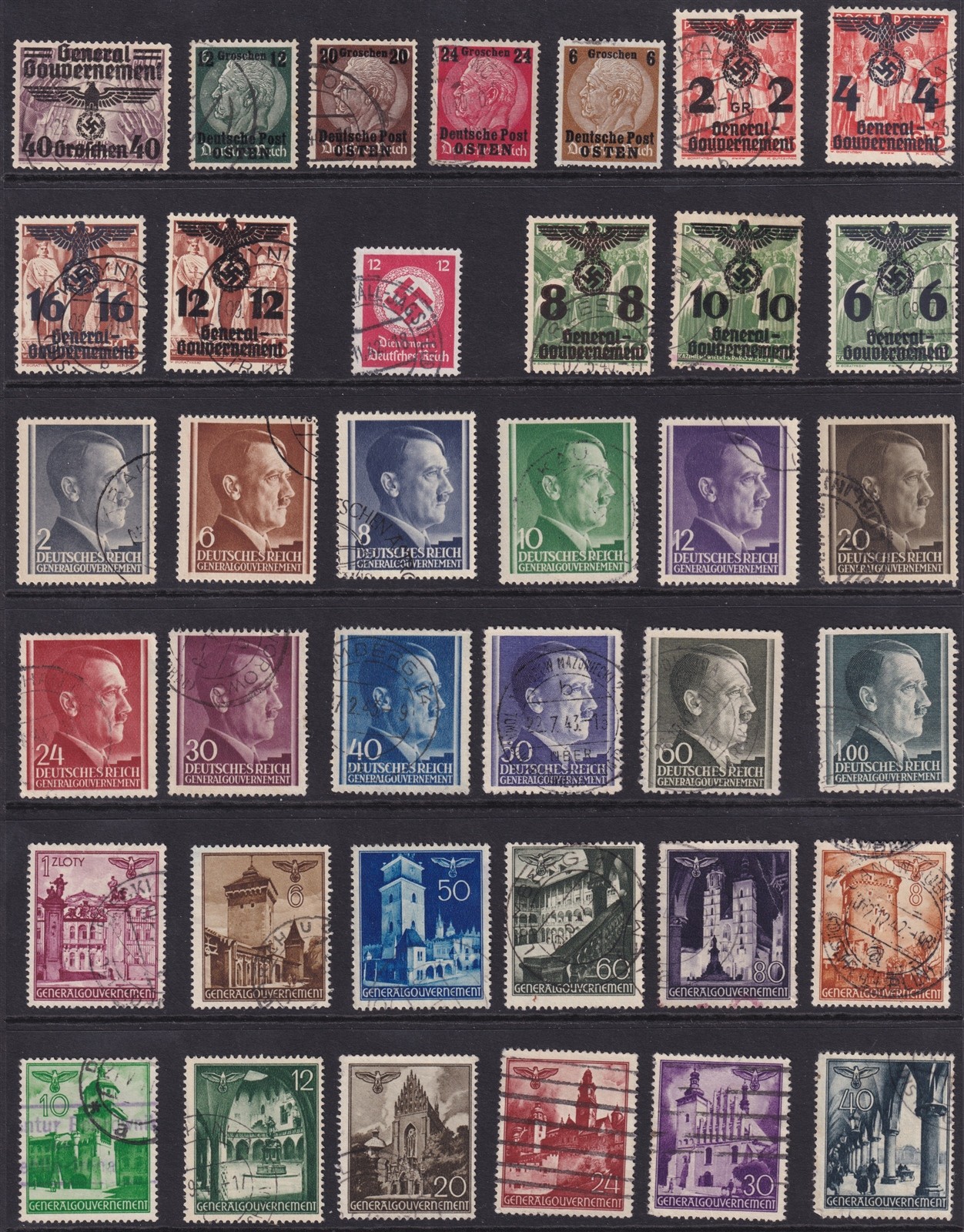 Lot-R Stamp Germany Poland WWII Hitler Poland Sets Buildings Castles GG U