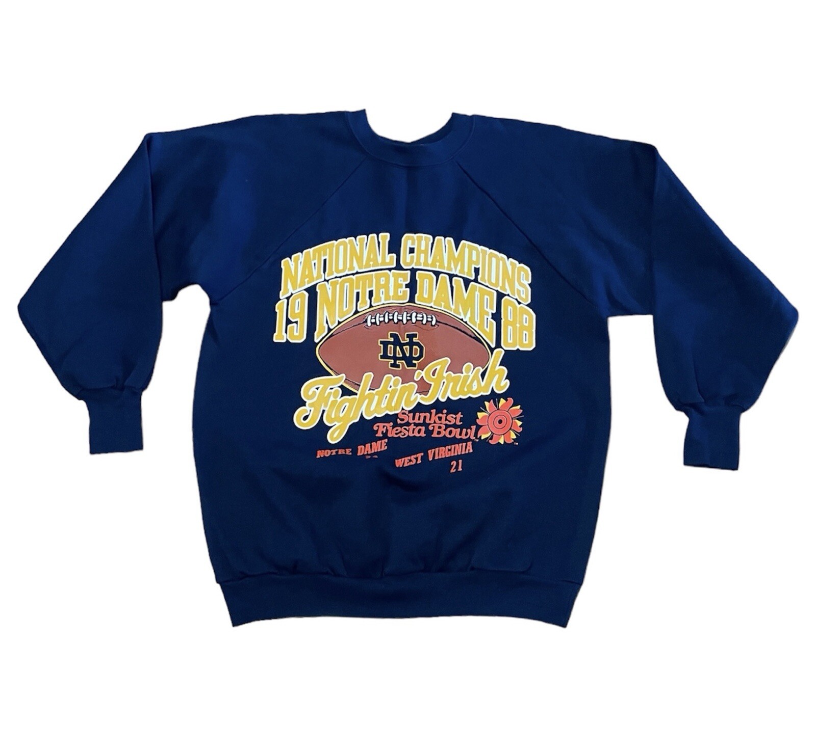 Vtg 80s Notre Dame Fightin' Irish Football Sunkist Fiesta Bowl Sweatshirt Large 