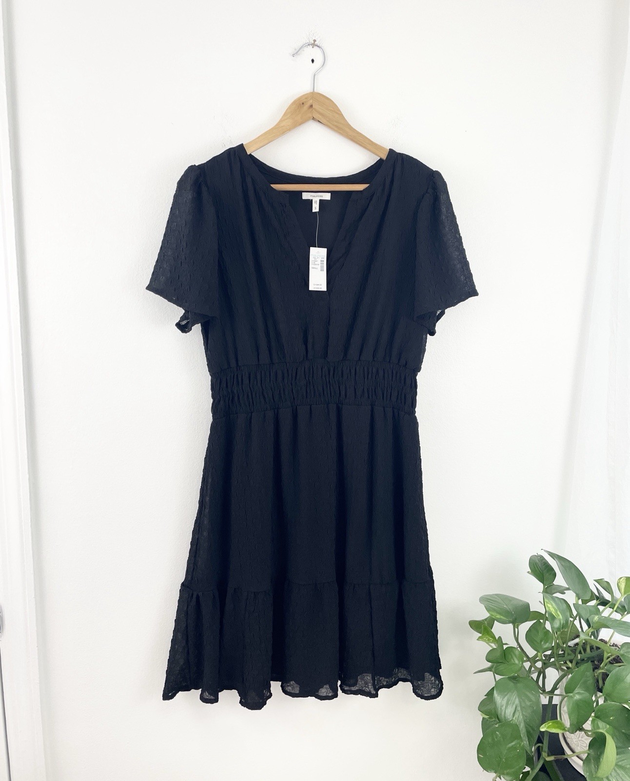 Maurice’s S Black Short Sleeve Fit Flare Knee Length Dress Women’s Small New 