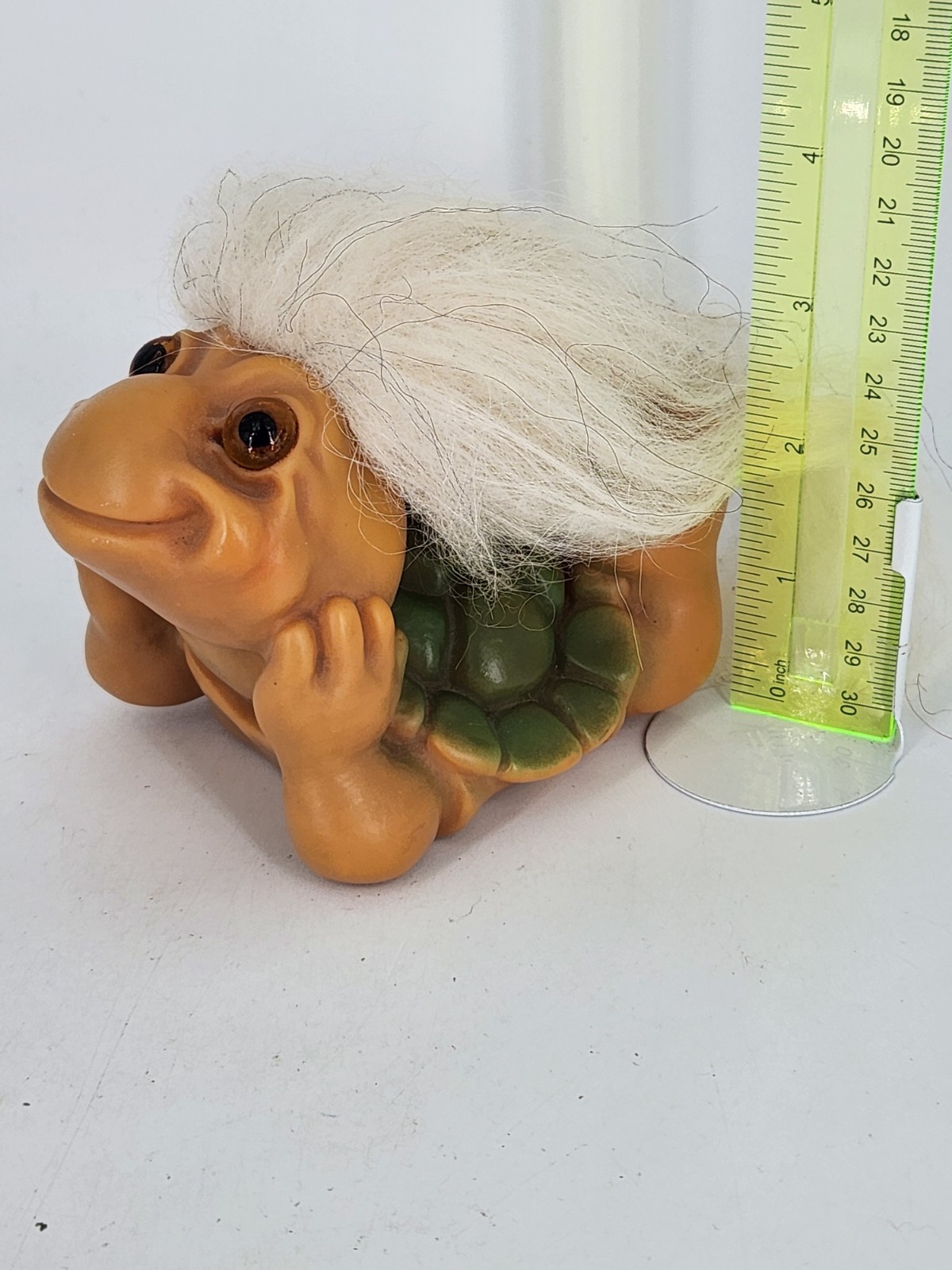 RARE Vintage 1964 Dam Things 60s Turtle Bank Troll w/ Long White Hair