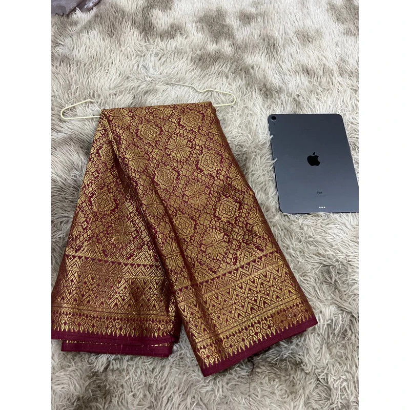Nene Royal AGT 2026 Style Thai Songket Samping Hand-Woven Gold Thread Waist Sash