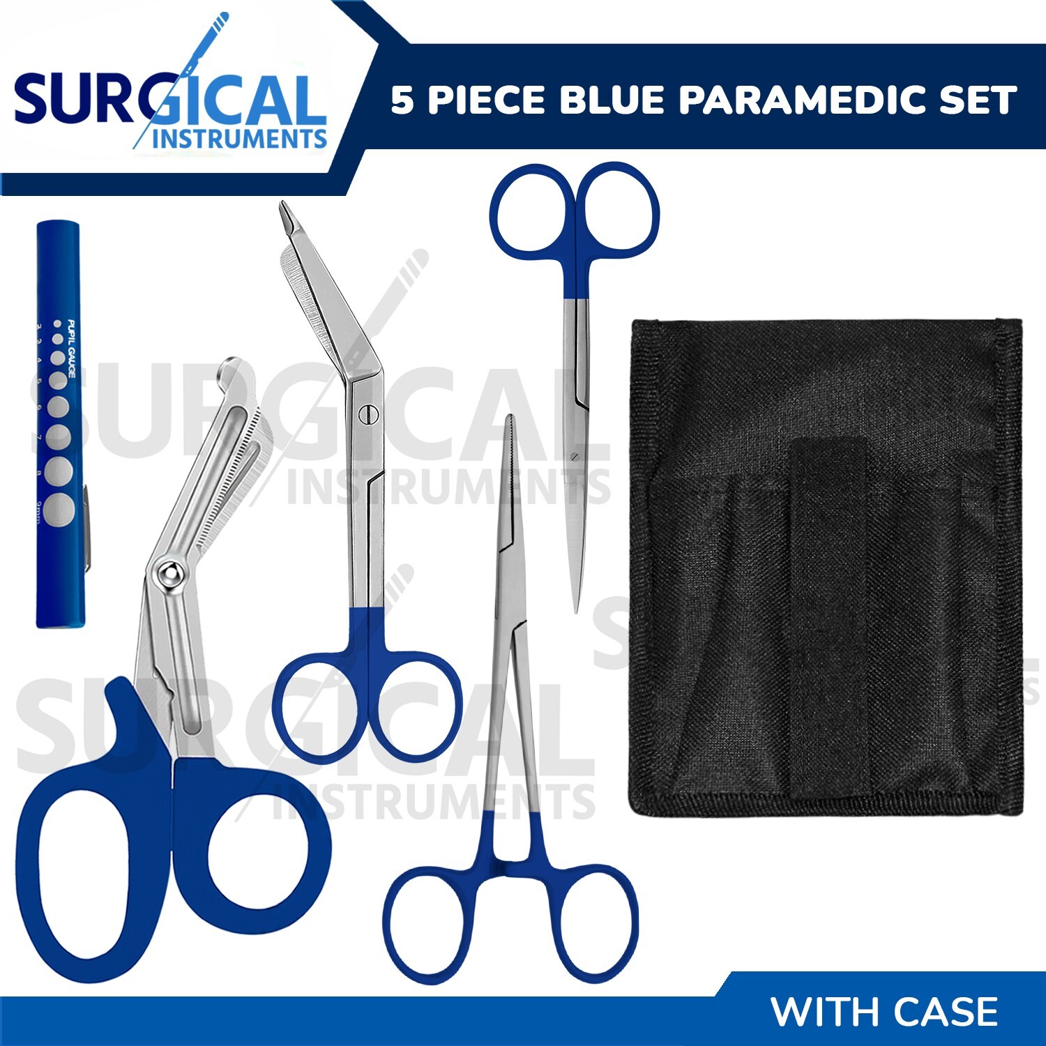 5 Piece BLUE Paramedic Set With Case - Diagnostic EMT Nursing EMS Emergency