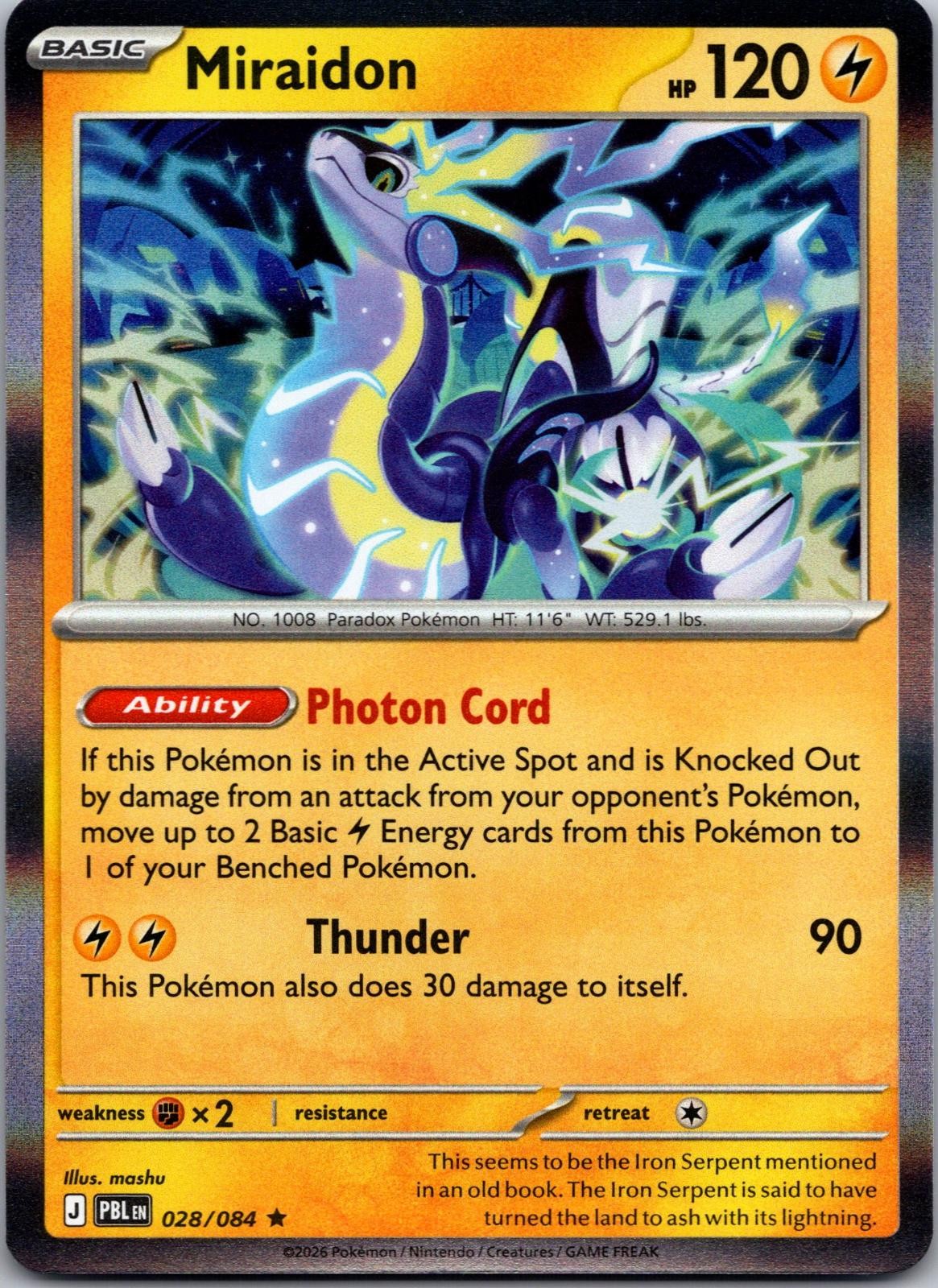 Miraidon Pitch Black Pokemon Rare Holo Near Mint 028/084