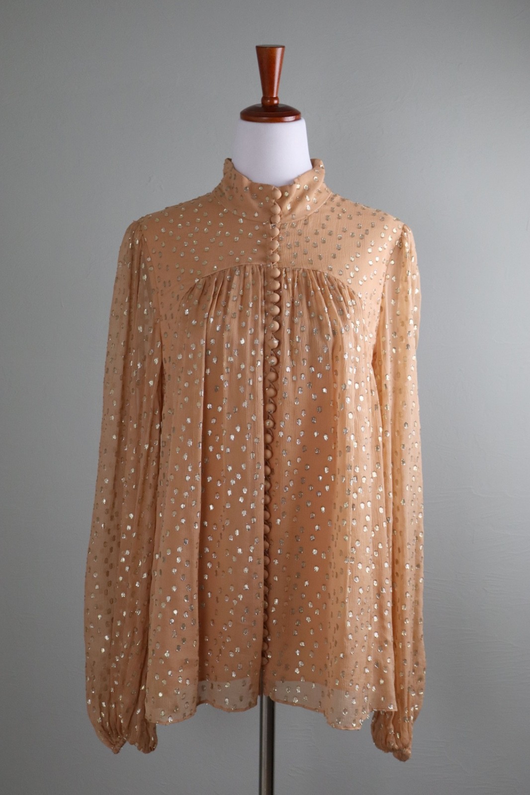 ZIMMERMANN $695 Metallic Clip Dot Silk Blend Button Up Blouse Top Size 3 US 10