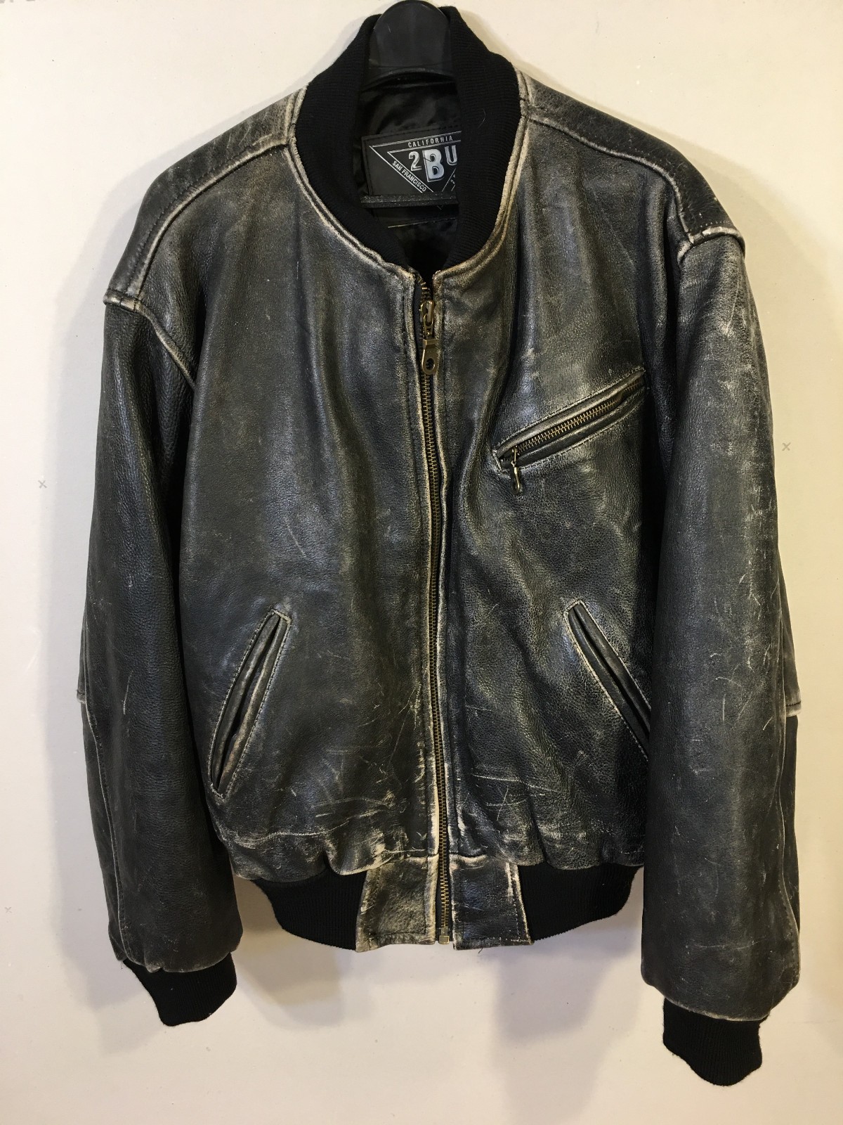 Vintage 2BU Wear San Francisco Distressed Men\'s Leather Jacket, sz M Vintage 2BU Wear San Francisco Distressed Men\'s Leather Jacket, sz M