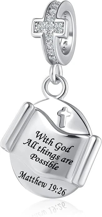 Pandora Cross Charm With God All Things Are Possible Bible Religious Dangle Bead Pandora Cross Charm With God All Things Are Possible Bible Religious Dangle Bead